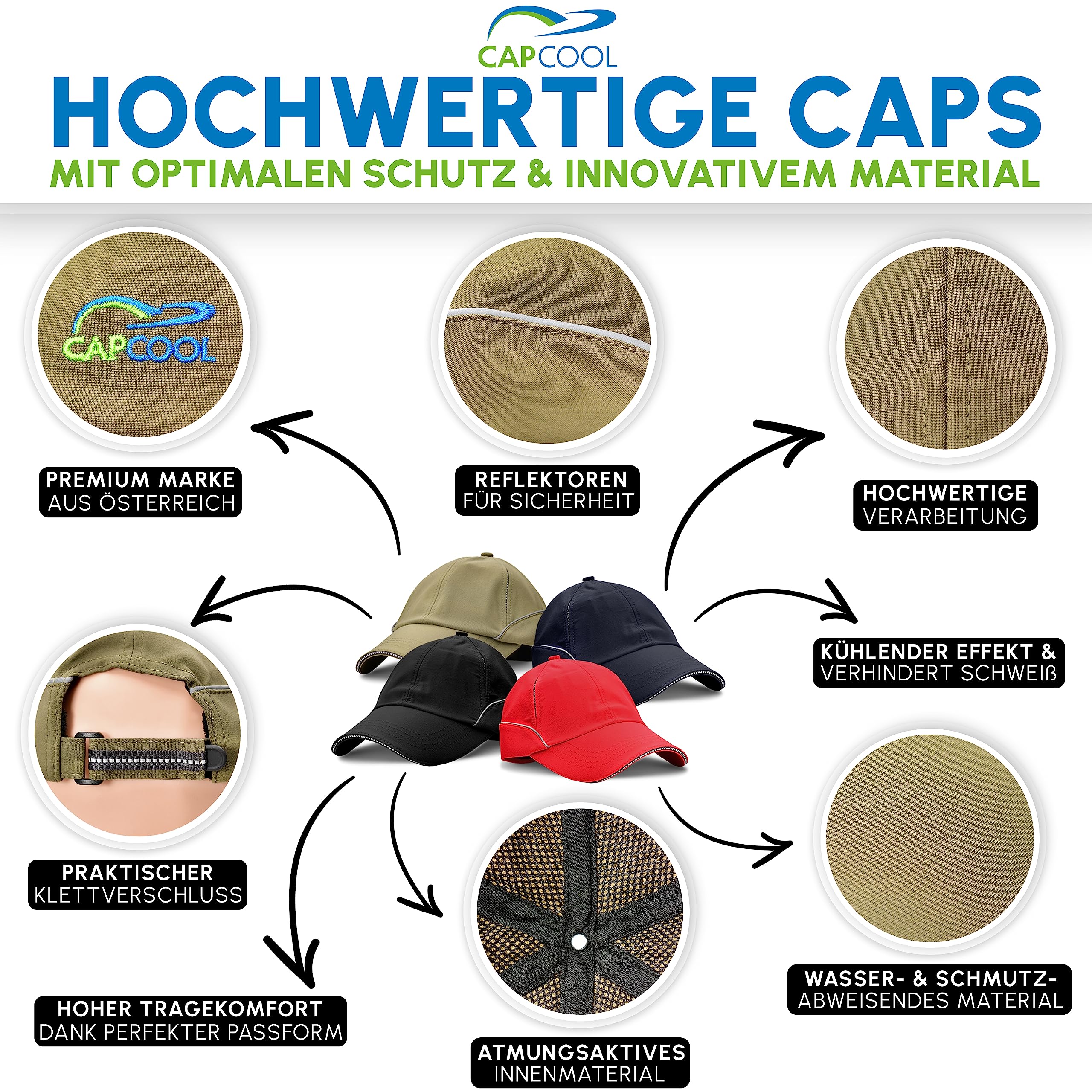 CAPCOOL Baseball Cap [100% UV-Schutz] Verstellbar für Herren und Damen - Atmungsaktiv, Einfarbig, Unisex - Verschiedene Größen/Farben für Sommer/Winter