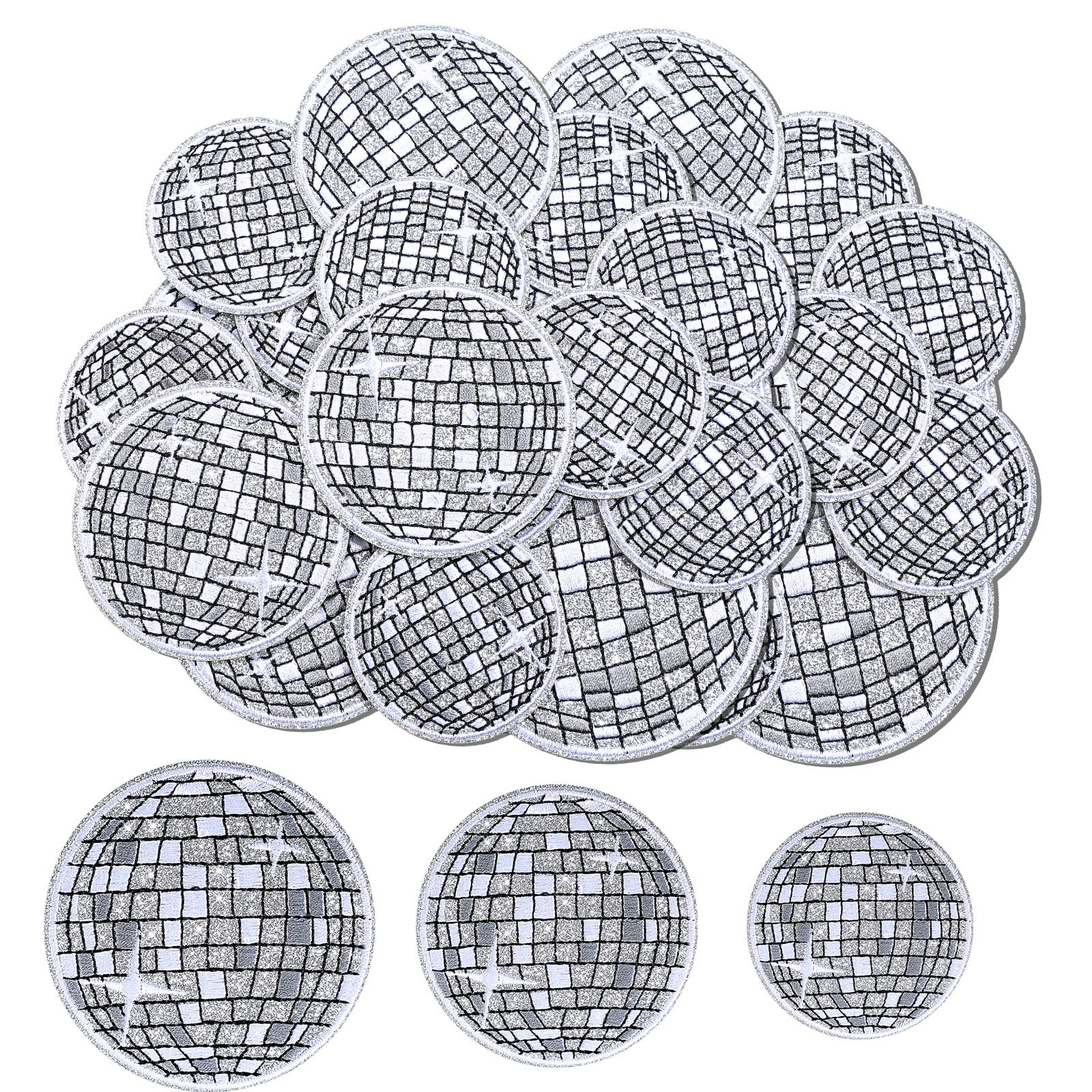 Photo 1 of FineCheer 12 Pcs Disco Ball Iron on Patch Embroidered Applique Western Patches Iron on Music Party Bling Ball Embellishments for DIY Clothing Backpacks T Shirt Jeans Skirt Hat Bag(Cute Style)