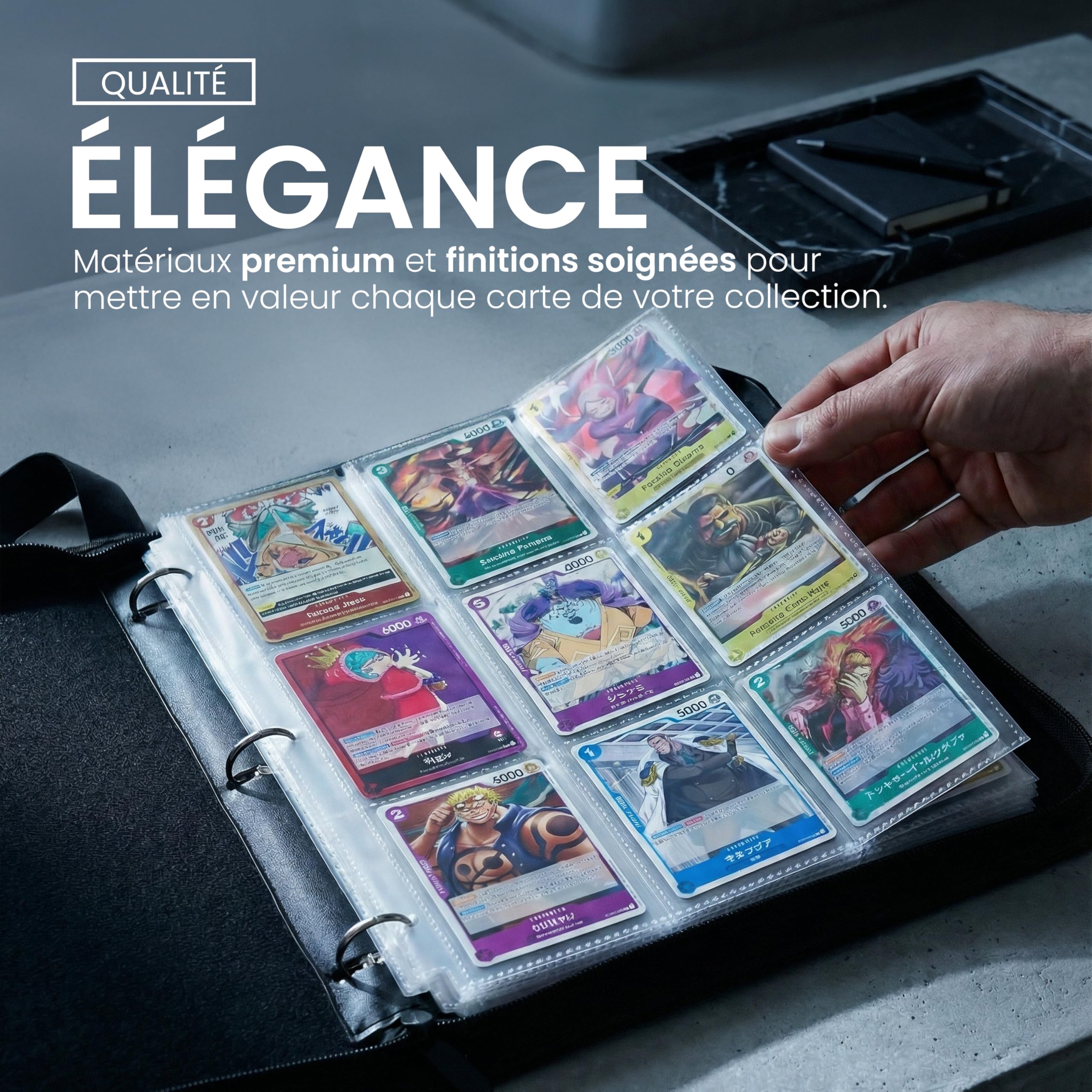 Classeur cartes Pokémon – Classeur Pokémon grand format, 9 poches par page, capacité jusqu’à 900 cartes, 50 feuilles, couverture en cuir imperméable