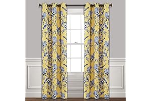 Lush Decor: Navy Blue and Yellow Bird and Flower Blackout Curtains