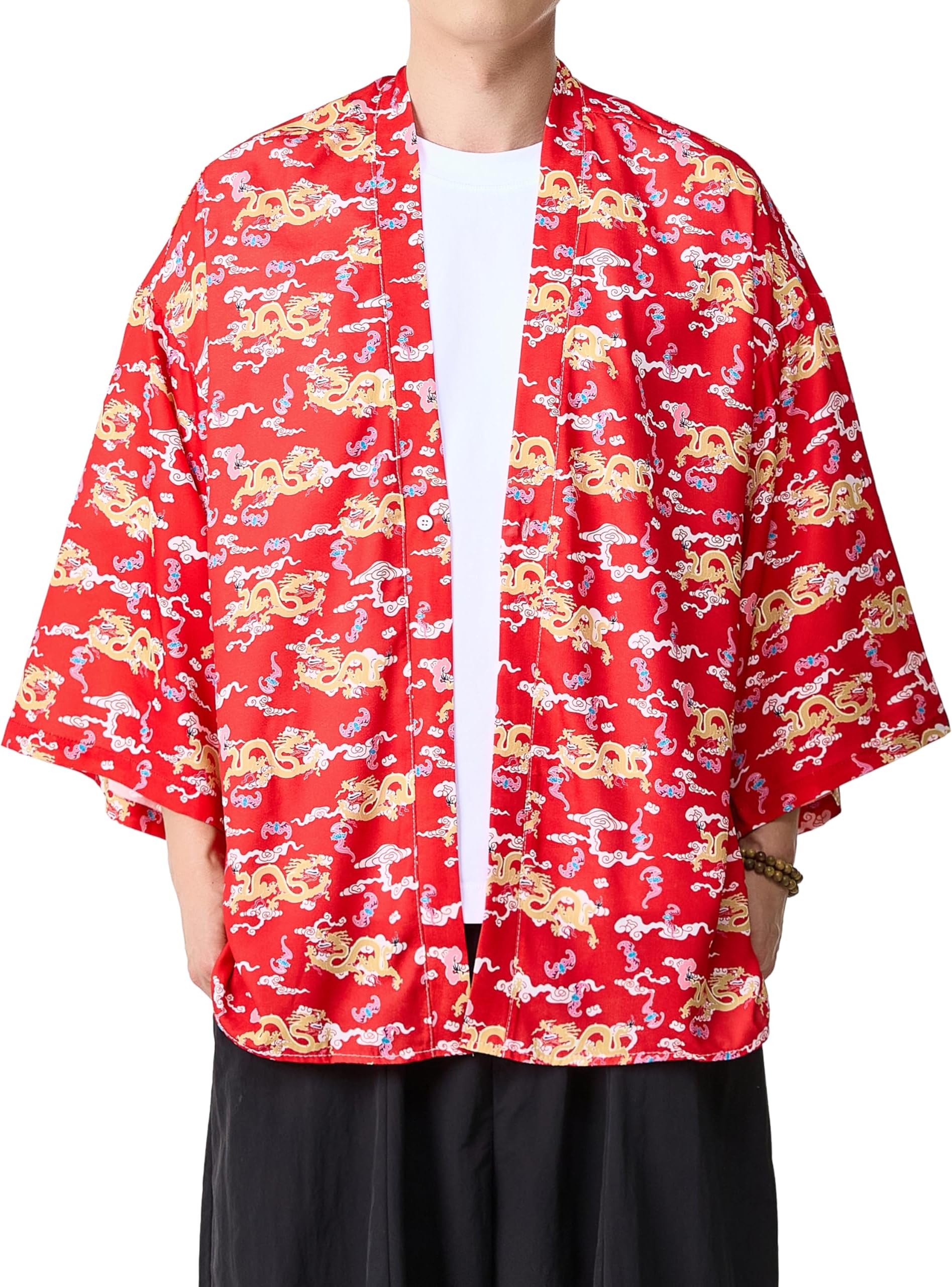 Kimono For Men Japanese Style Kimono Robe Jacket Lightweight Open Front Cardigan Seven Sleeve Yukata Coat