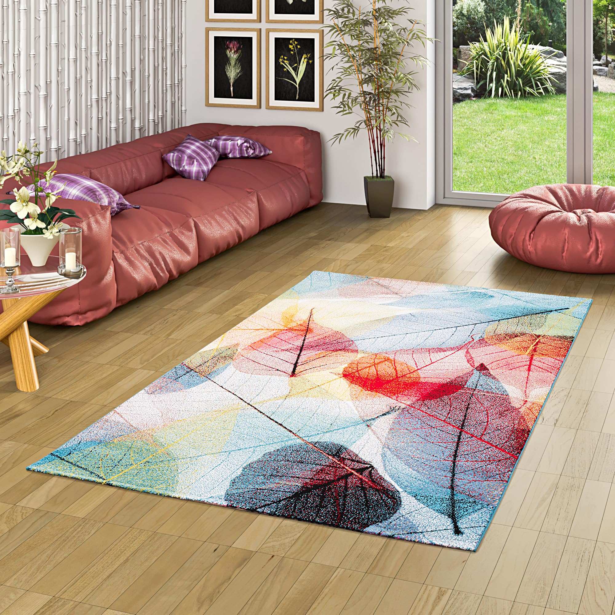 Pergamon Faro - Tapis de Designer - Motif Tropical Feuilles Multicolore - 5 Tailles