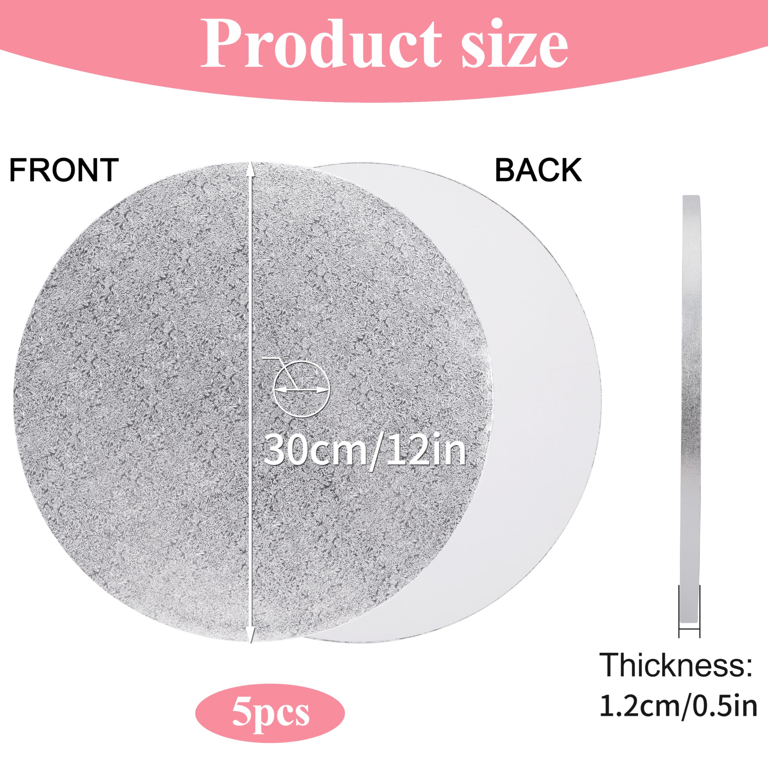 Plateaux à Gâteau Ronds 30cm X 12mm - Lot De 5 - Carton Argenté Réutilisable Pour Décoration/Transport