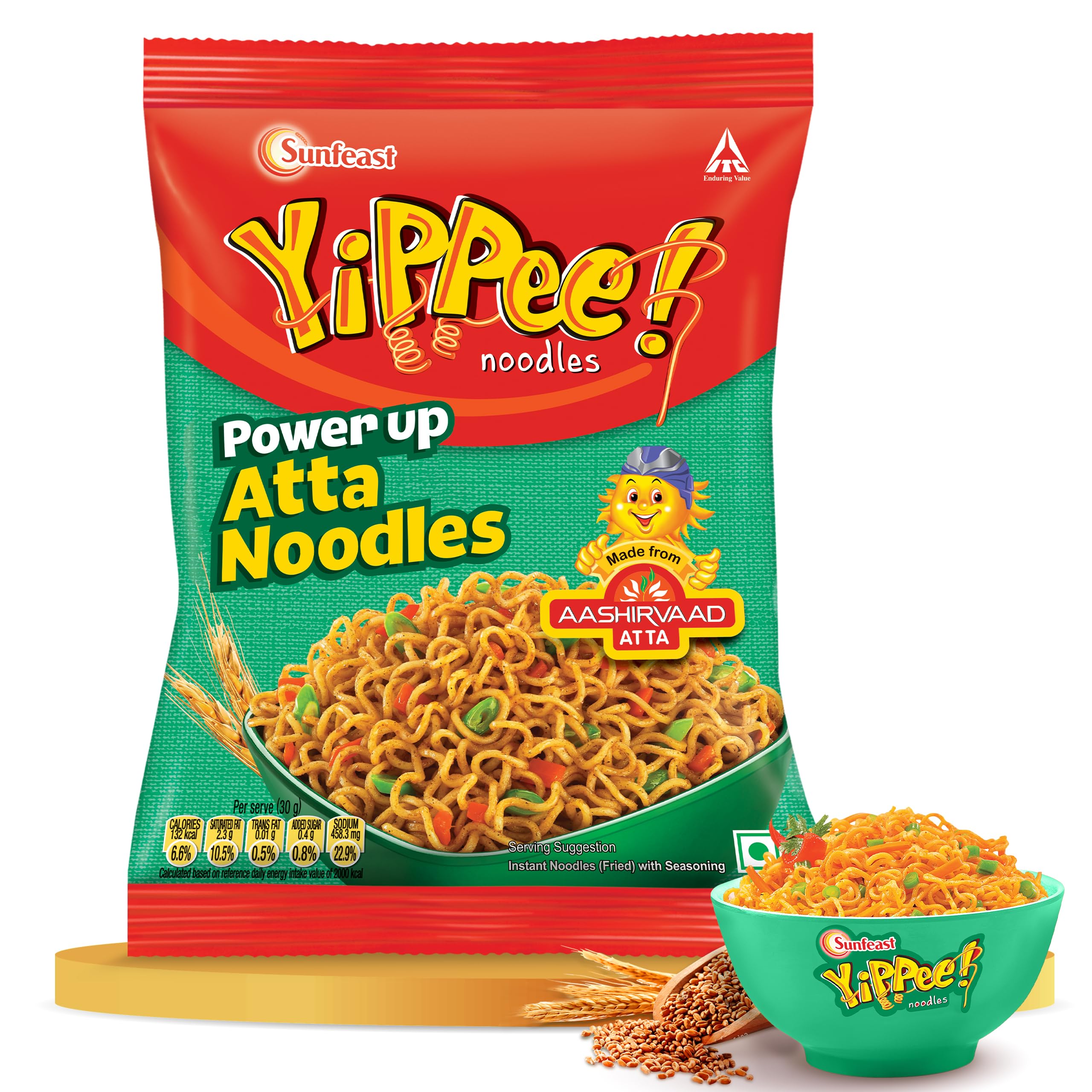 Sunfeast YiPPee! Power Up Atta Noodles,Made with Aashirvaad Atta,Long,Non-Sticky,Instant Noodles,Delicious & Nutritious Snack,Vegetarian,70 gram