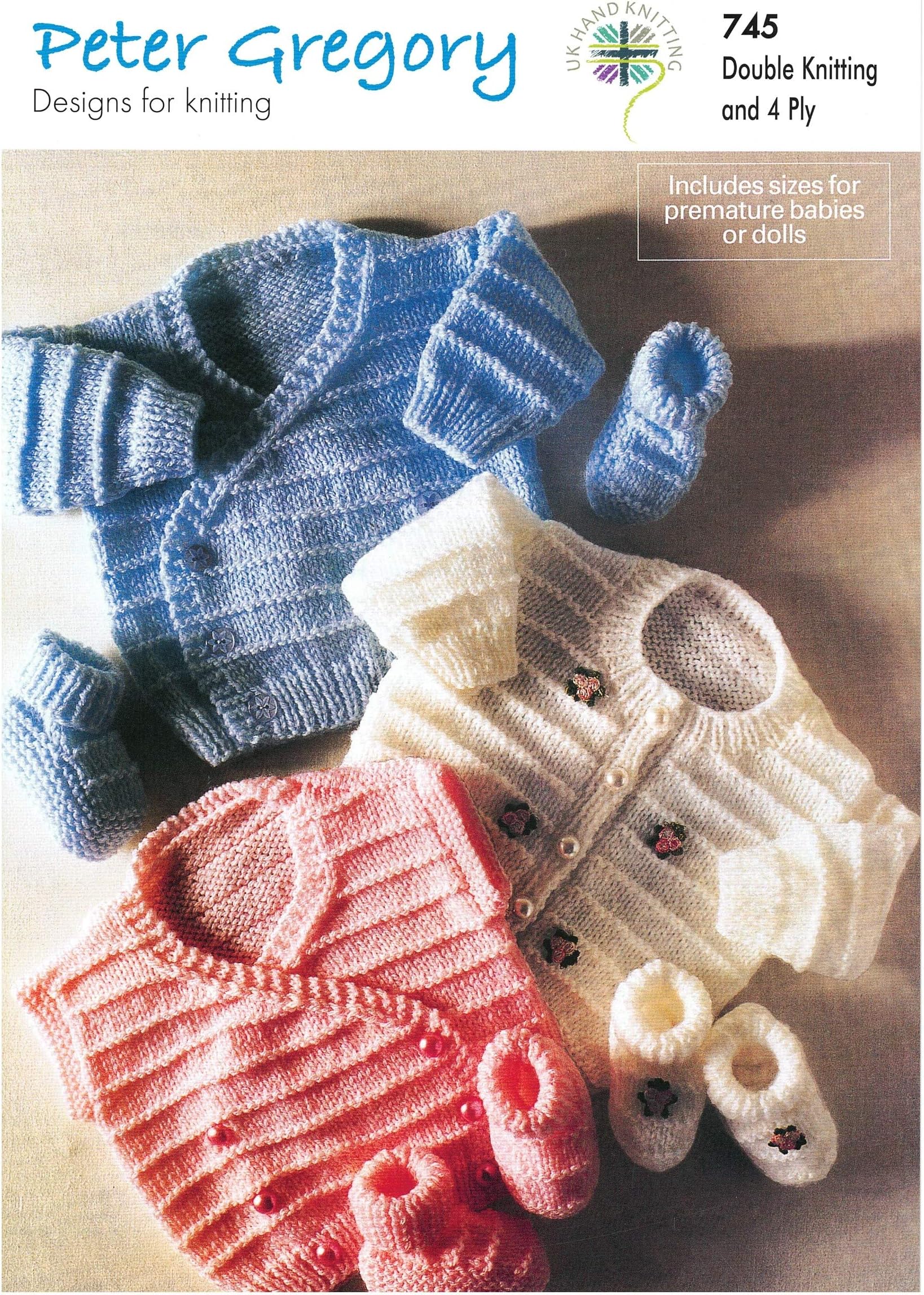 Peter Gregory Dk & 4Ply Knitting Pattern 745 Including Premature Sizes