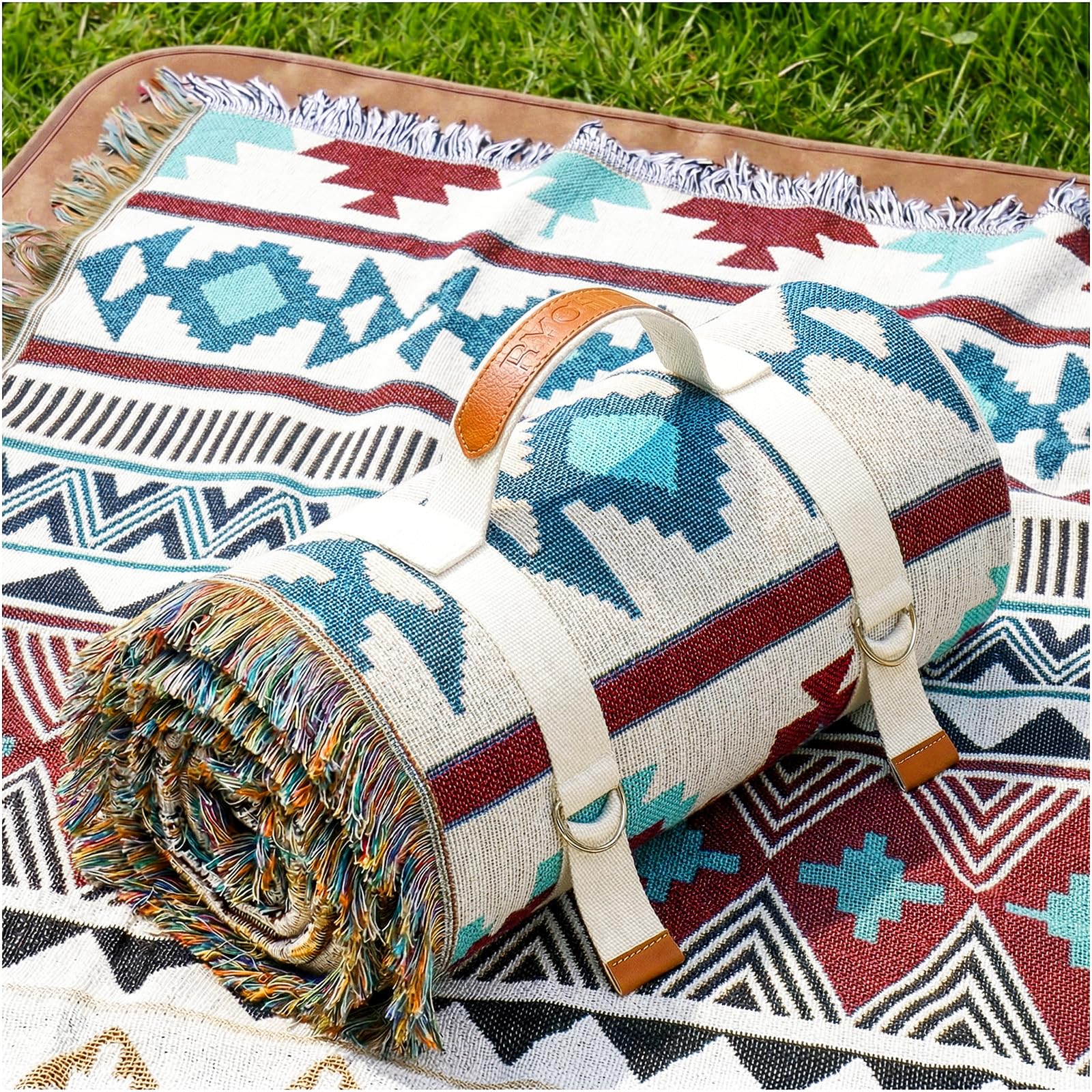 Photo 1 of 2 in 1 Extra Large Boho Beach Blanket Towel Sand Free Outdoor Rug Picnic Mat Giant Oversized Xl Big Jumbo Turkish Woven Throw Cloud Summer Vacation Essential Travel Must Have Accessories Women Gift