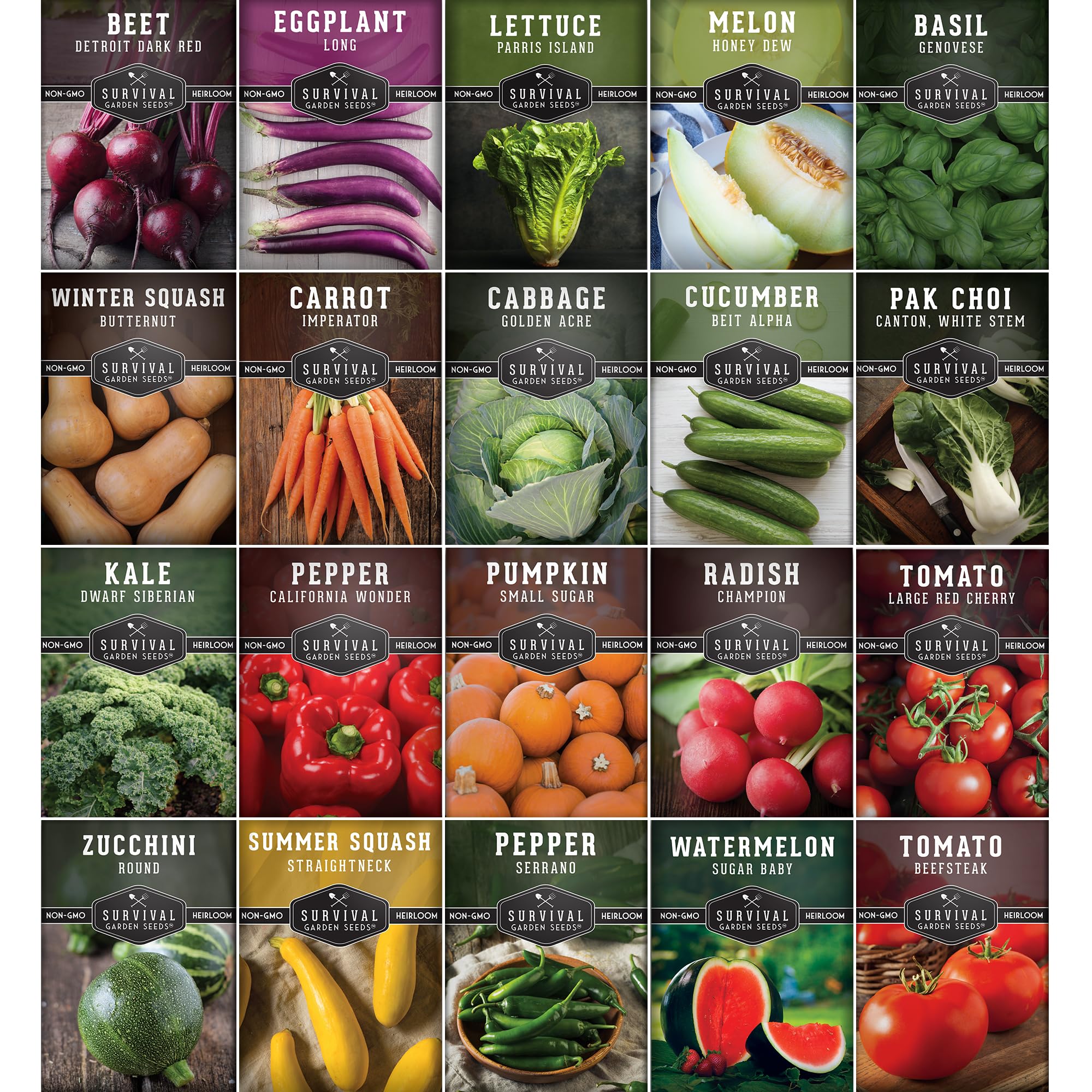 Vegetable Garden Starter Kit – 20 Variety Heirloom Non-GMO Seeds for Planting | Giftable Family Garden Kit for Beginner Victory Gardens – Start Growing Indoors or Outdoors – Survival Garden Seeds