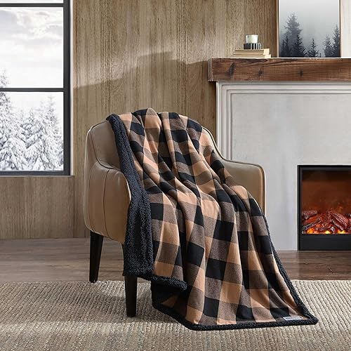 Vista 10 de Eddie Bauer - Manta decorativa, supersuave y reversible, ropa de cama de franela sherpa, mantas cómodas y a cuadros para sillón, para Navidad