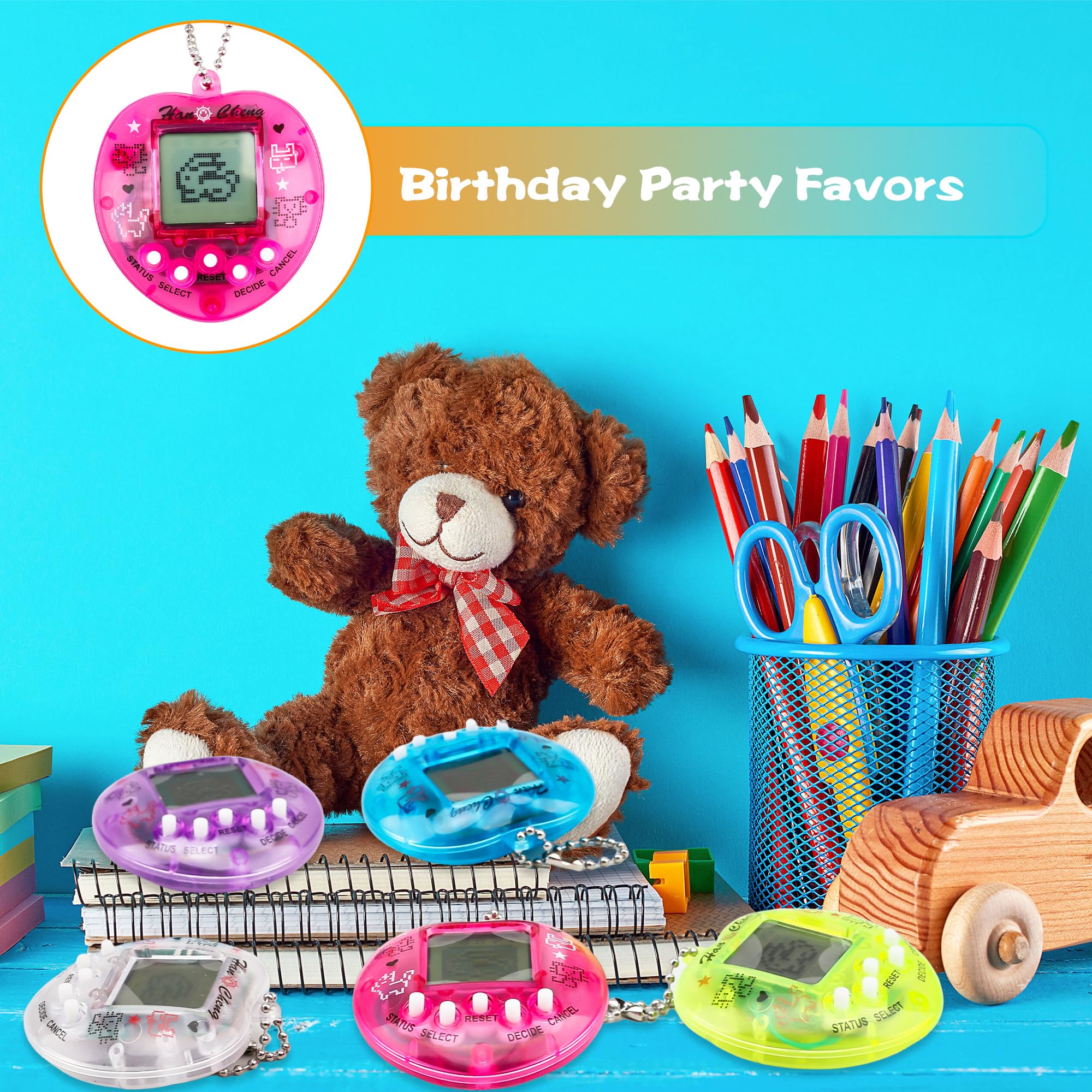 Llavero electrónico digital para mascotas virtuales en forma de corazón, máquina de juego de mano, juguete nostálgico de los años 90 para niños, regalos de fiesta de cumpleaños, rellenos de bolsas de 7