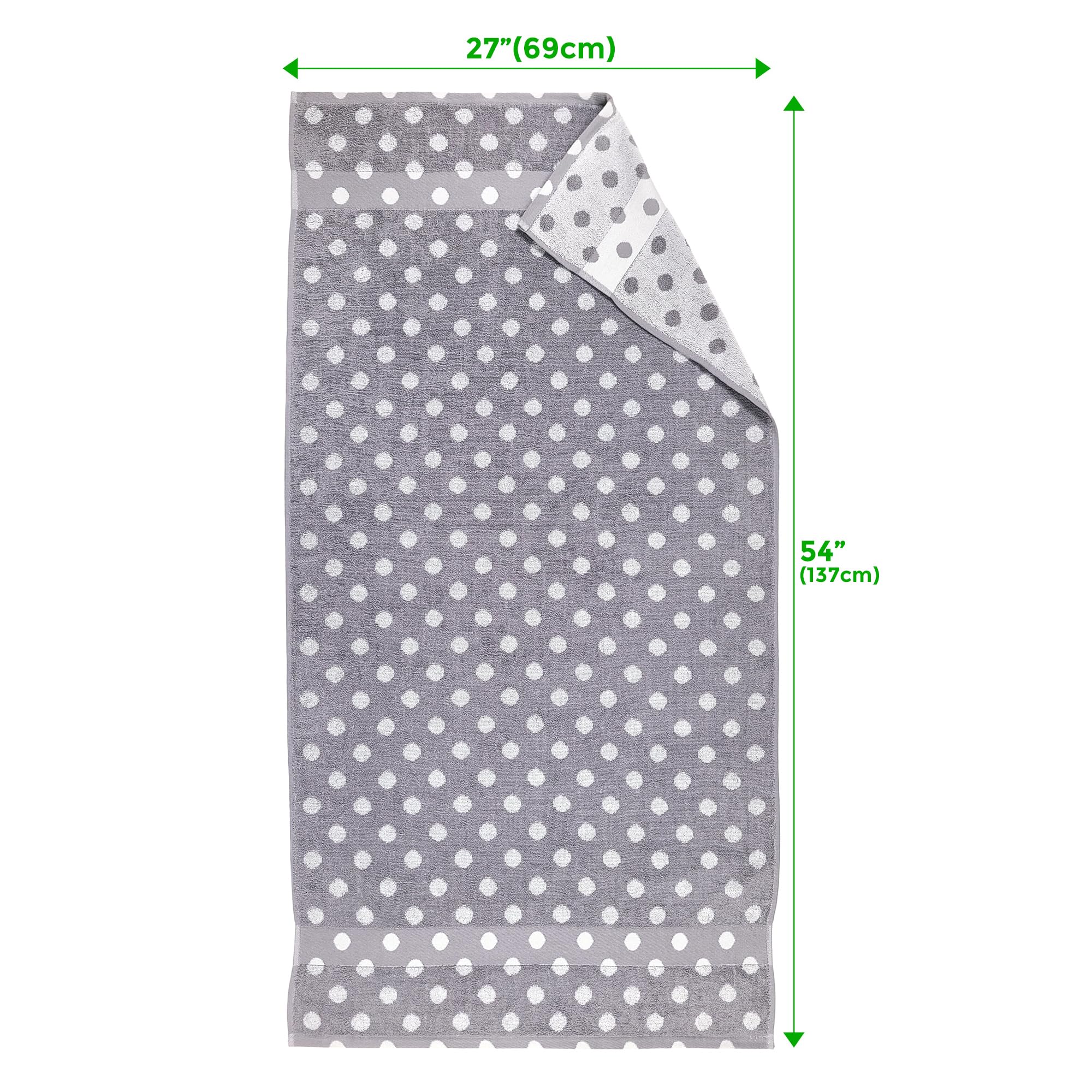 Beachland Juego de toallas de baño de lunares, tela de rizo reversible, algodón suave, toallas superabsorbentes y de secado rápido, resistentes a la decoloración, ecológicas (gris, 2 baños)