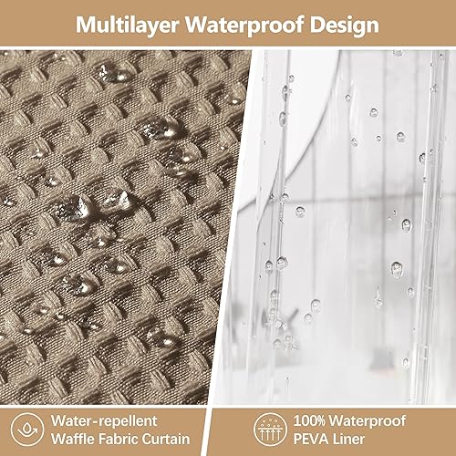 Miniatura 3 de VANZAVANZU Juego de cortinas de ducha todo en uno para baño, cortina de ducha mejorada de tela de gofre 3D con forro impermeable de PEVA y 12