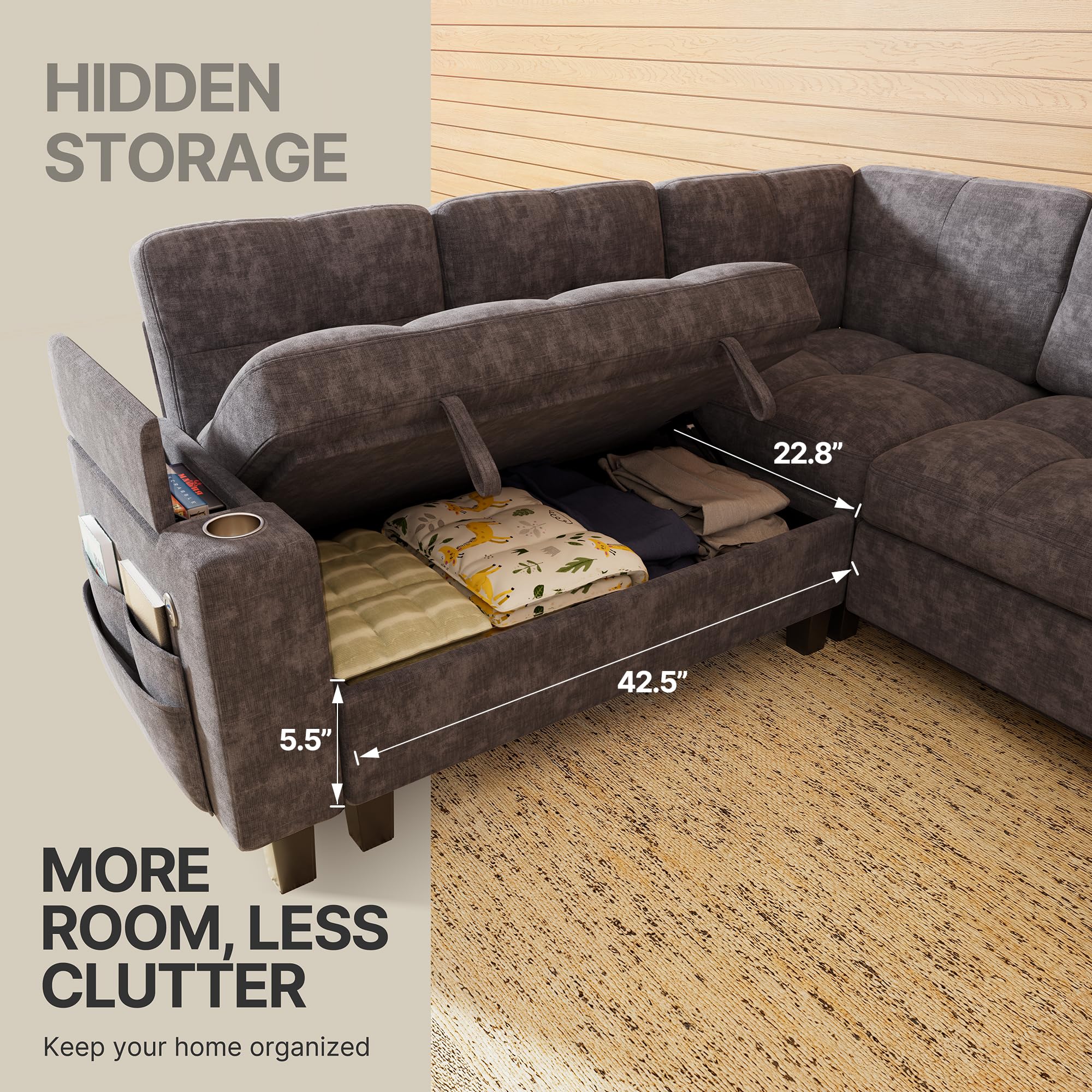 Marsail 110' Sectional Sleeper Sofa with Pull Out Bed, 7 Seat Modular Sectional — product photo