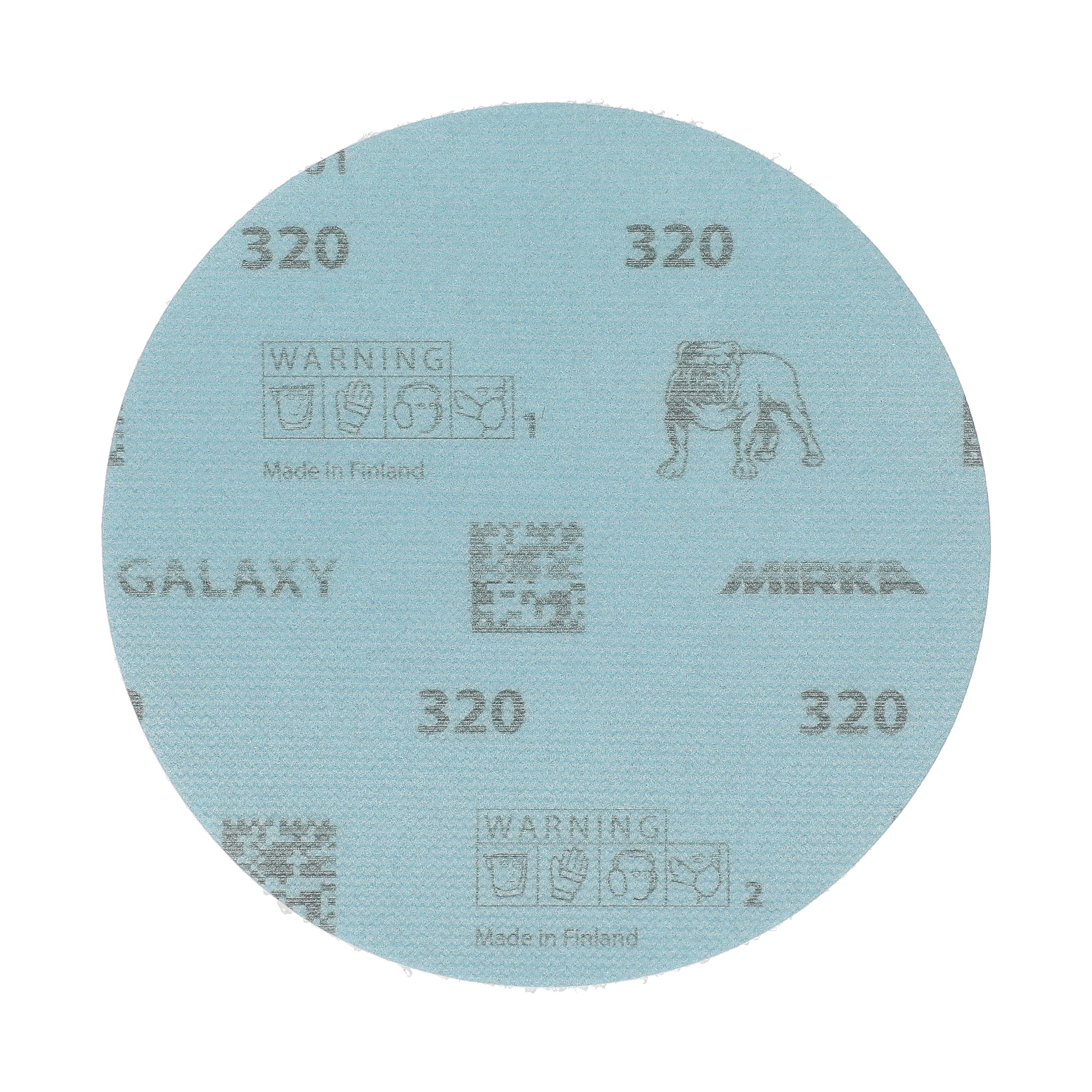 Mirka GalaxySandpaper - Carta abrasiva da 125 mm, grana 320, 50 dischi/confezione, con gancio e anello, abrasiva di alta qualità per resina epossidica, legno, metallo, tecnologia anti-intasamento e