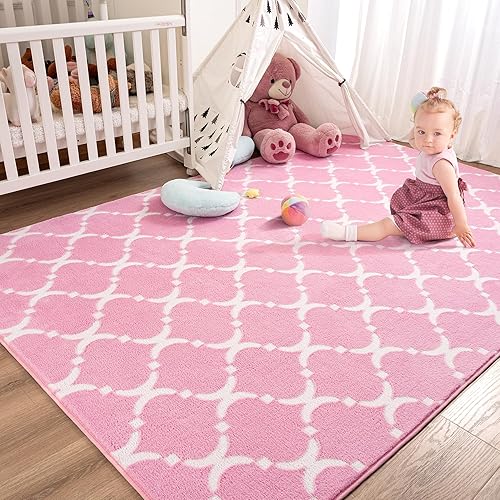 Miniatura 1 de YJ.GWL Alfombra geométrica suave para dormitorio de niñas, 4 x 6 pies, acogedora y moderna, alfombra de espuma viscoelástica para interiores,