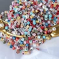 1000pcs Cube Letter Beads Silver on Colored Square Alphabet Beads Acrylic Silver Letters A-Z Beads 6 x 6 mm Craft Beads for Jewellery Craft (Colorful Silver)