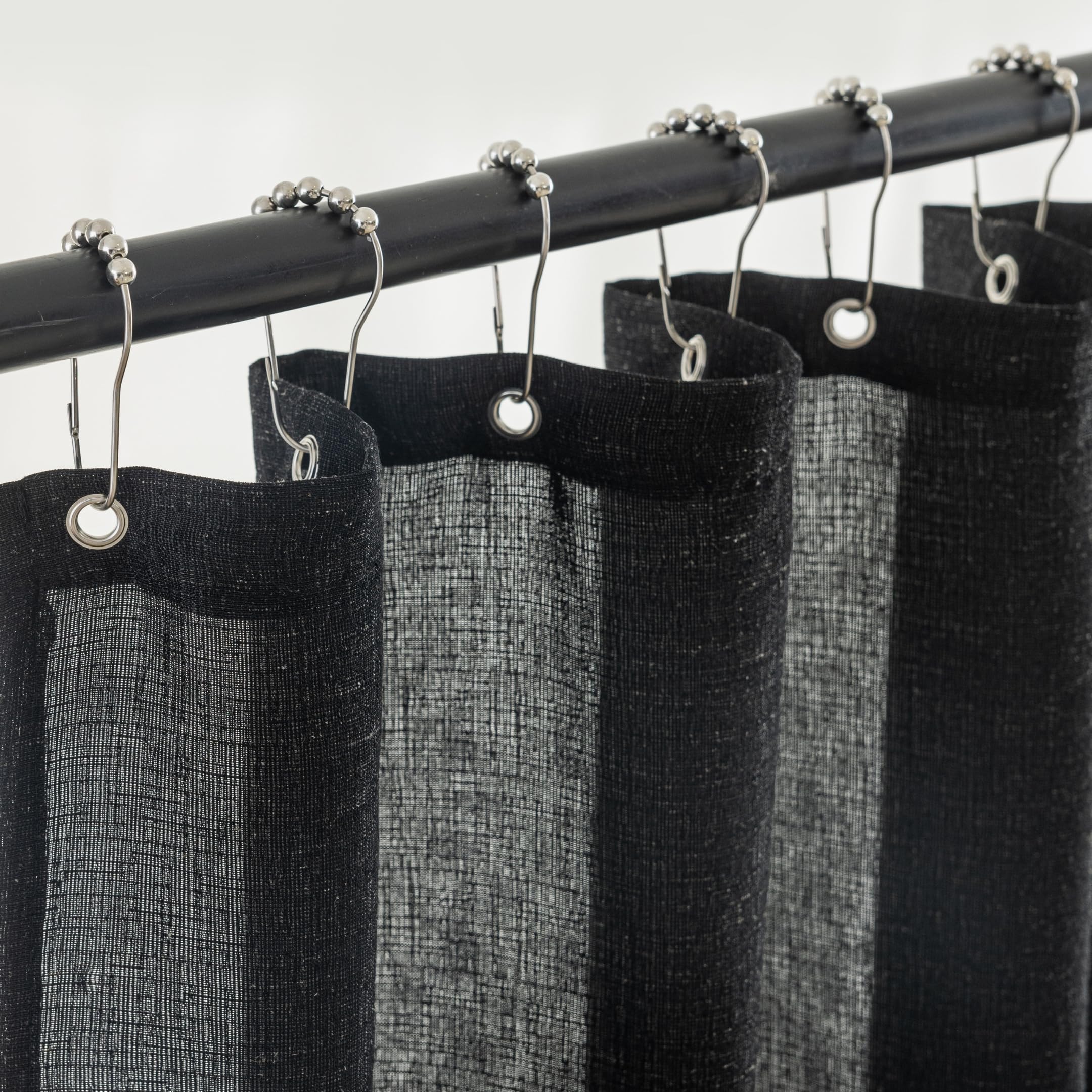 VOILYBIRD Black Farmhouse Linen Shower Curtain, Modern Chic Bath Decor Slub Texture Elegant Shower Curtain with Hooks, 72” x 72”