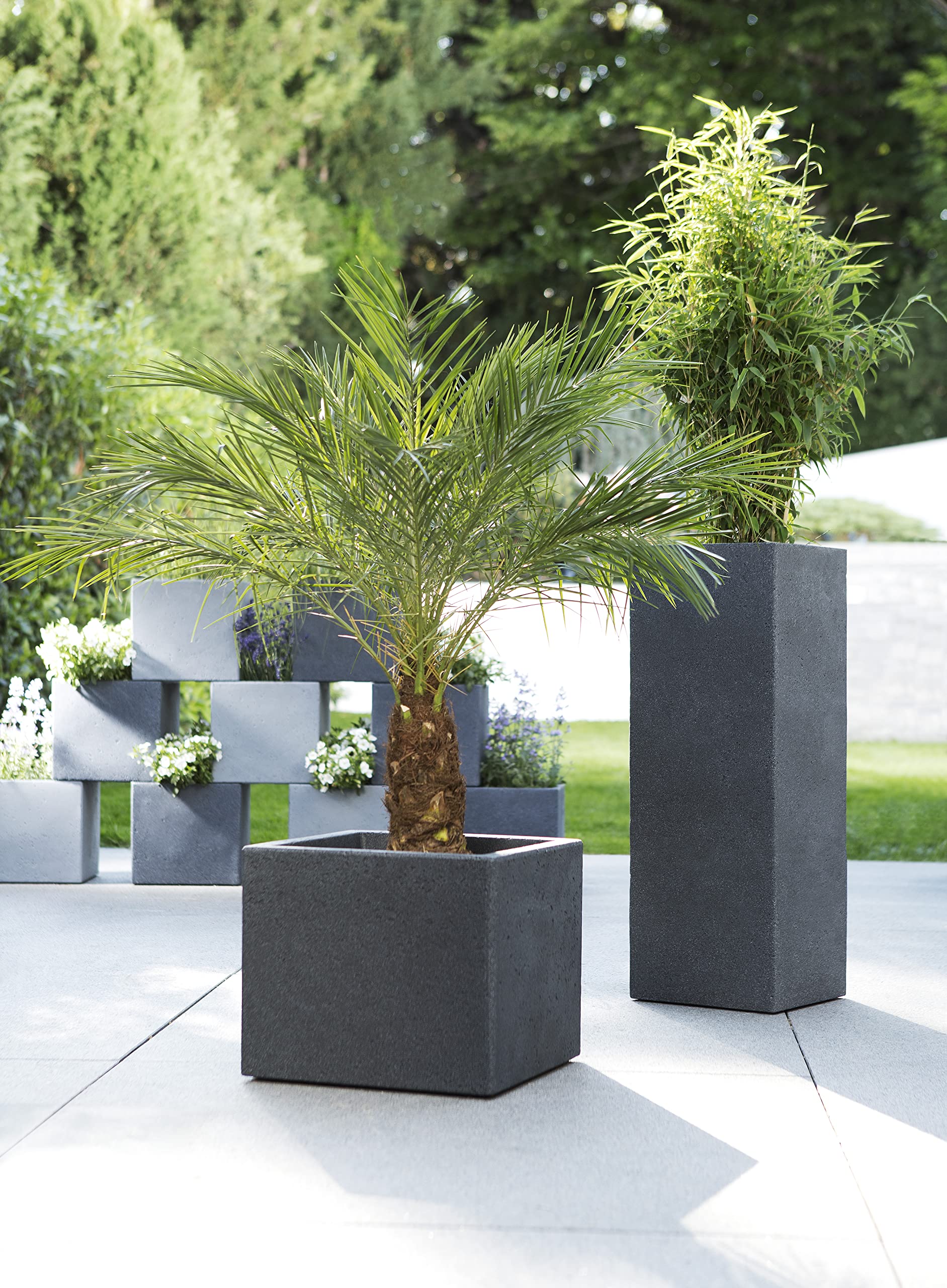 Scheurich C-Cube Pot de Fleurs Stony Black 40 cm, Hauteur 33 cm