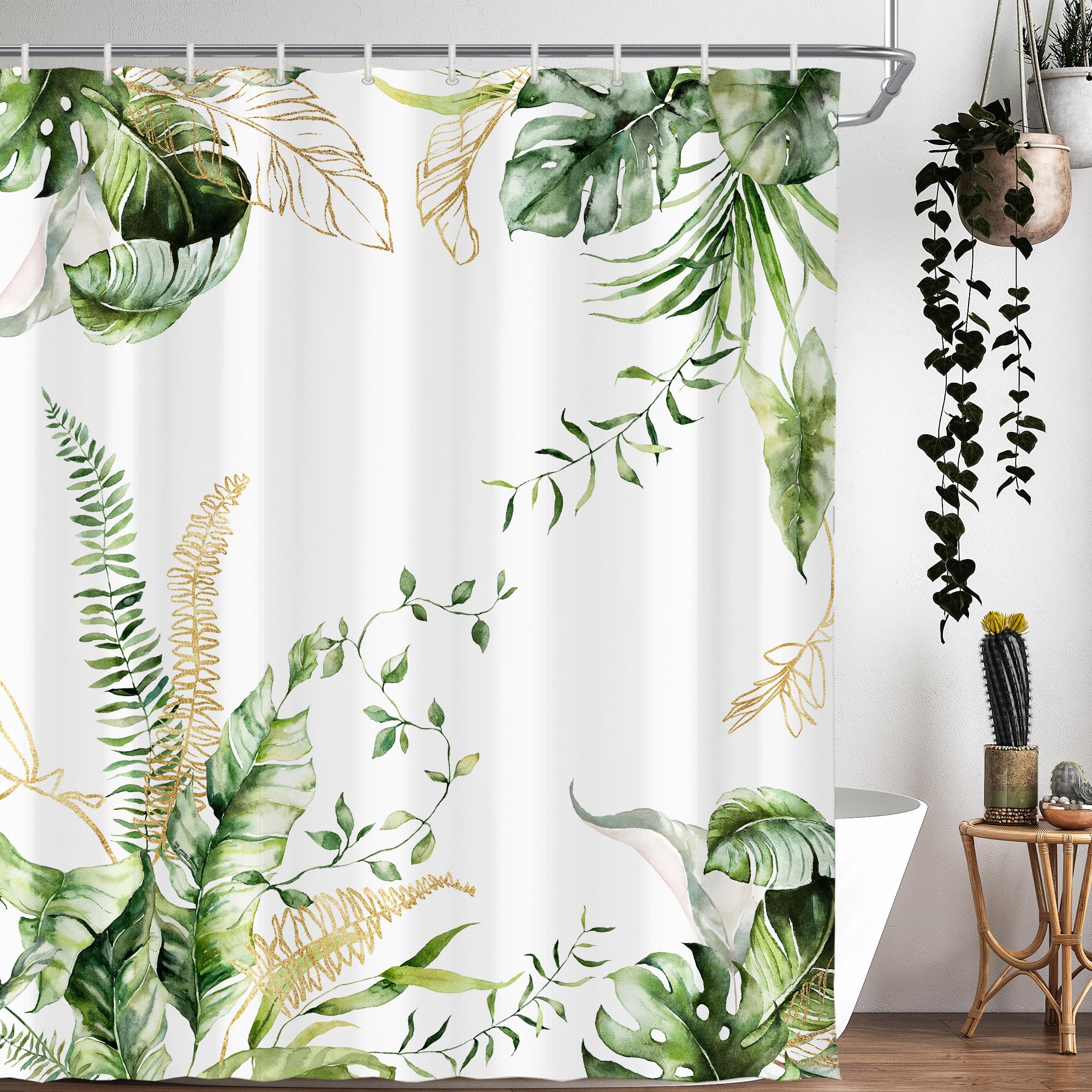 Visioun Tropical Eucalyptus Green Monstera Palm Tree Leaves Botanical Shower Curtain for Bathroom 60W*72H Inch Banana Plant Bathtub Decor Nature