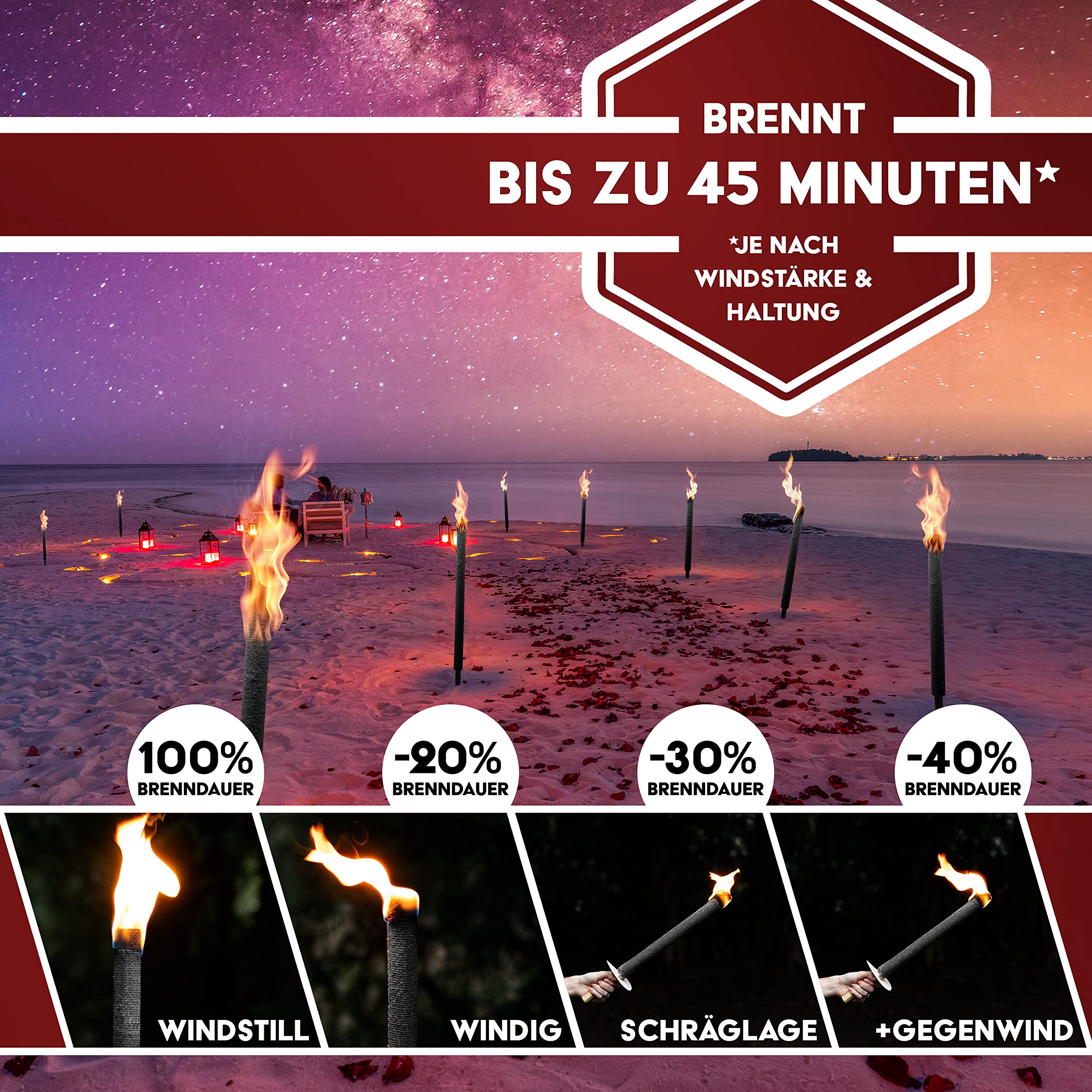 Brandstifter® 10 x bis zu 45 Minuten Fackeln für Hochzeit, Kinder Wanderung. Kinderfackeln Schwarz Wachsfackeln für Fackelwanderung wandern draußen mit Handschutz Garten min