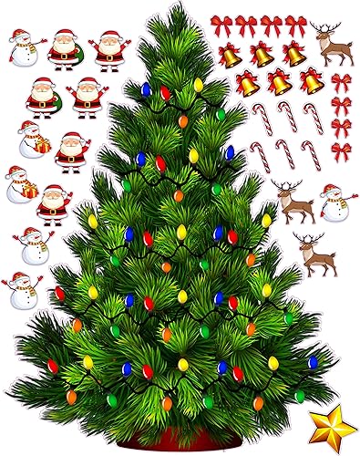 Holiday Build a Christmas Tree with Santa and Snowman - Calcomanía decorativa para pared, 48 pulgadas