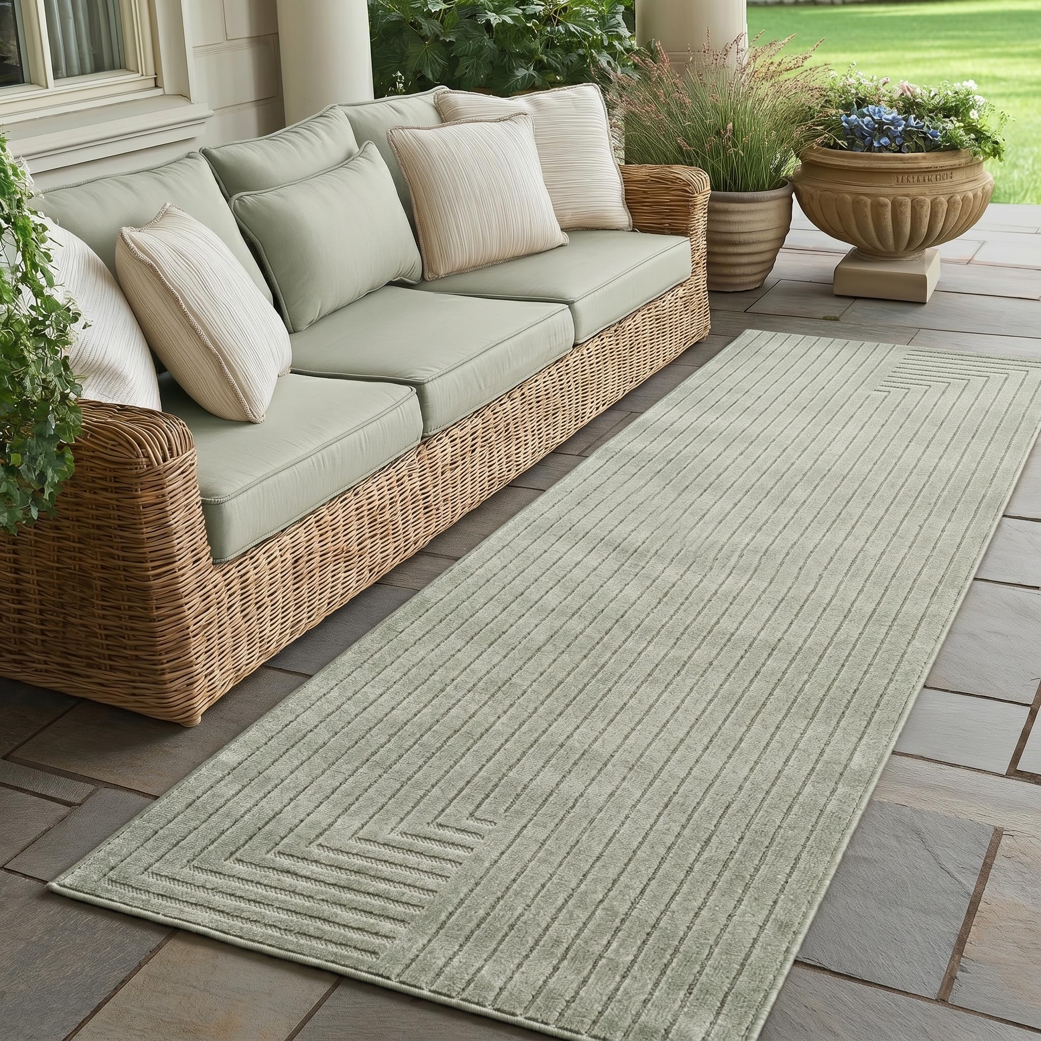 SIMPEX Kurzflor Teppich Wohnzimmer, Schlafzimmer, Küche, 3D Hoch-Tief-Effekt, Skandinavisch Boho Motiv, für Outdoor Bereich geeignet Terrassen oder im Balkon