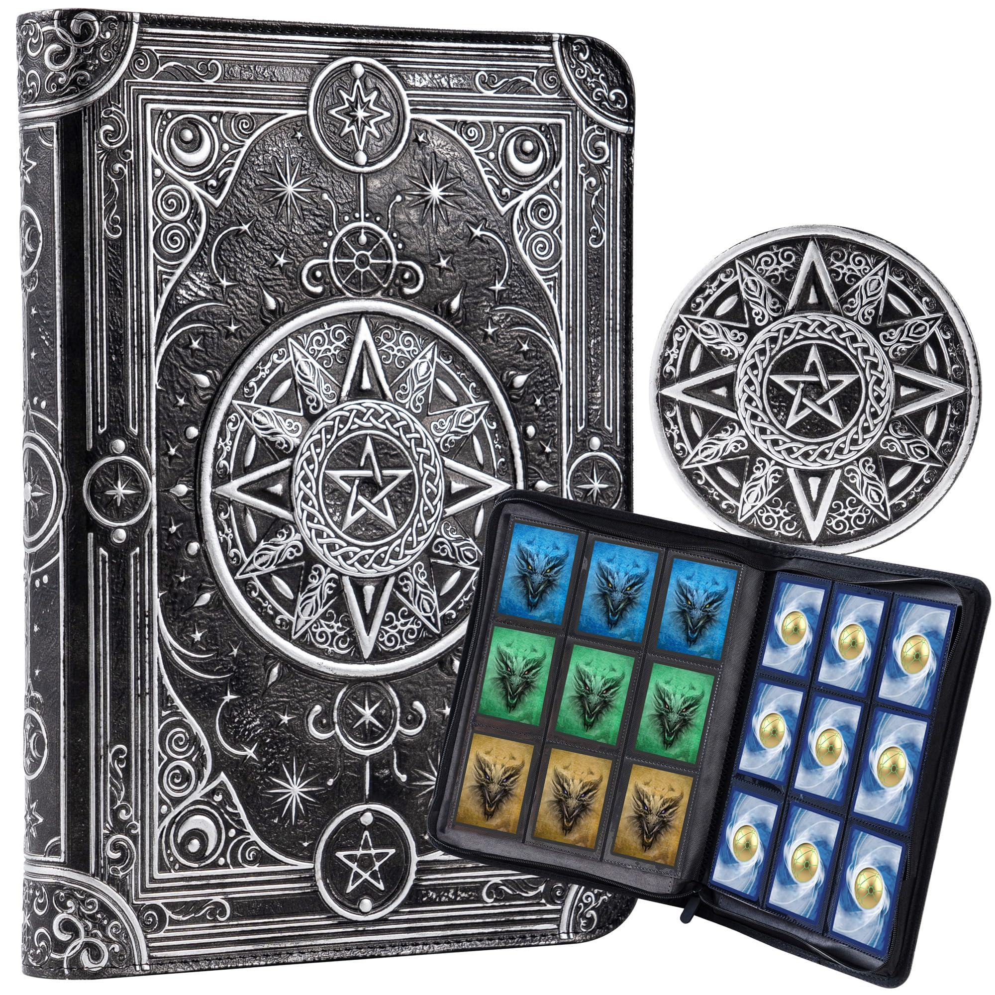 Star Mage Trading Card Binder - 9 Pocket Ringless TCG Binder - Premium 3D PU-Leather - 432 Side-Loading Pockets - Perfect Storage Holder for MTG, and Many TCG & Trading Card Collections (No Jewel)