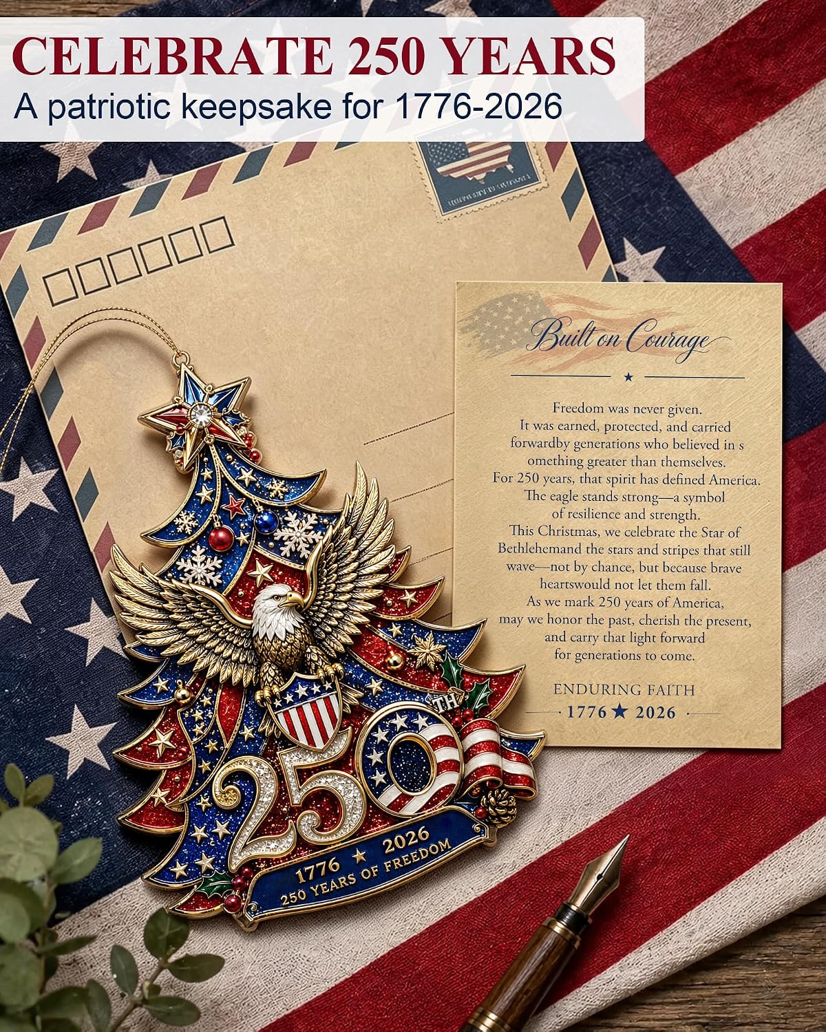 2Pack 250th Anniversary USA Merchandise Christmas Ornament image 3