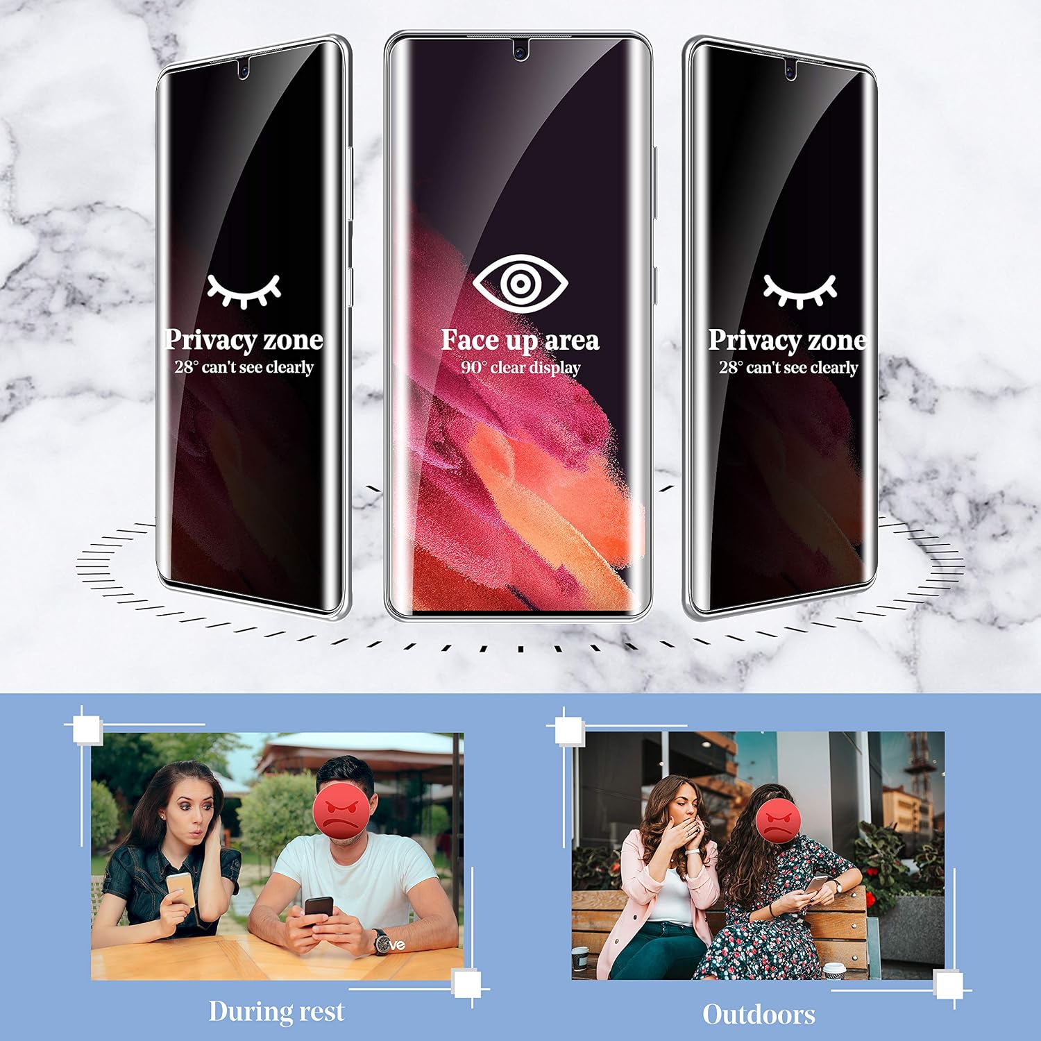 [4 Pack] UniqueMe Soft Flexible TPU Screen Protector Compatible for Samsung Galaxy S21 Ultra 5G 6.8", HD Clear TPU + Anti Spy Privacy TPU Film + Camera Lens Protector [Support Fingerprint]