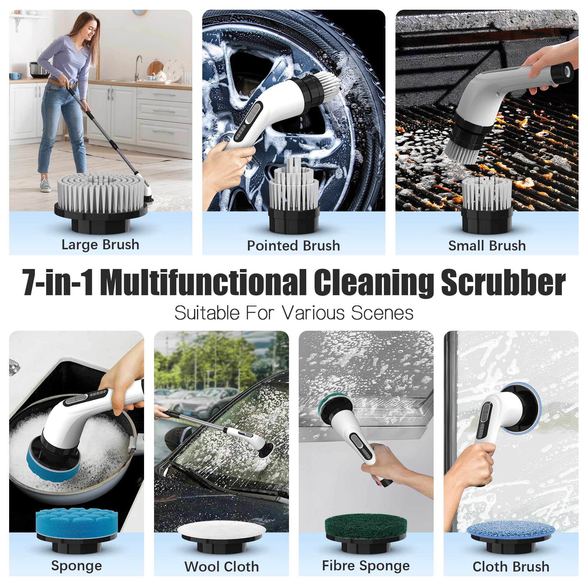 Spazzola Elettrica Rotante TOPALL - 7 Testine, Impermeabile IPX7, 2 Velocità - Foto 4