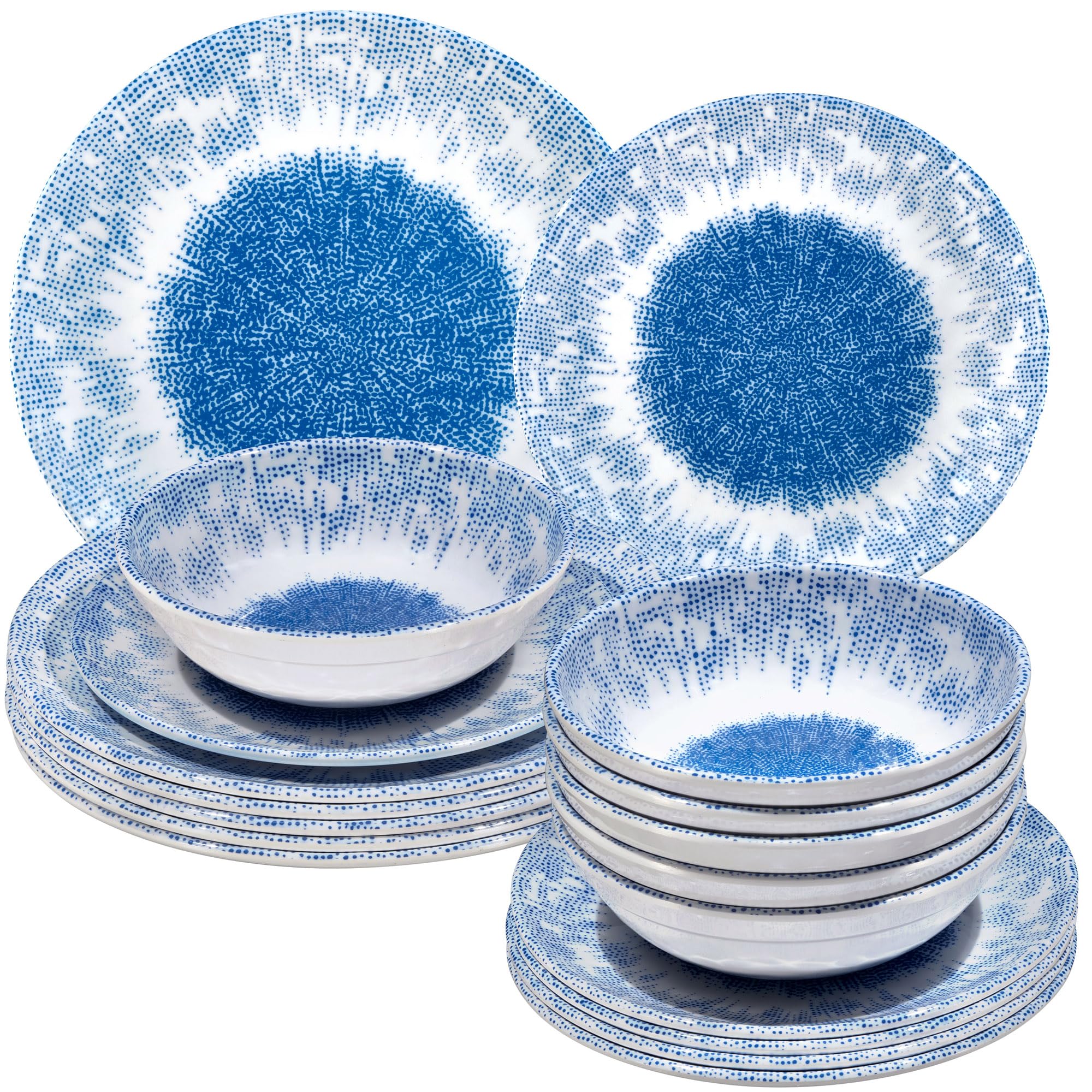 Melamin Geschirr Set Wish Flower Blau 6 Personen Wohnwagen Camping Picknick