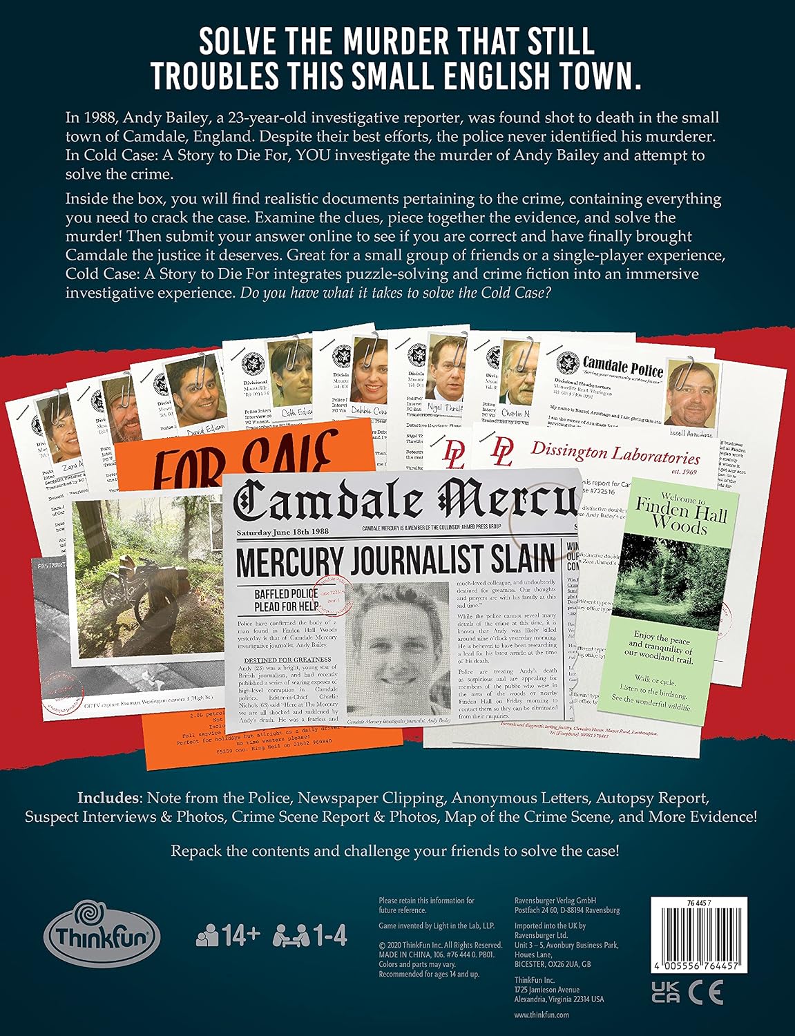 ThinkFun Cold Case: A Story to Die for - Interactive Murder Mystery Game | Engaging Storyline | Brain-Teasing Puzzles | Ideal for Teens and Adults | Perfect for Group Play