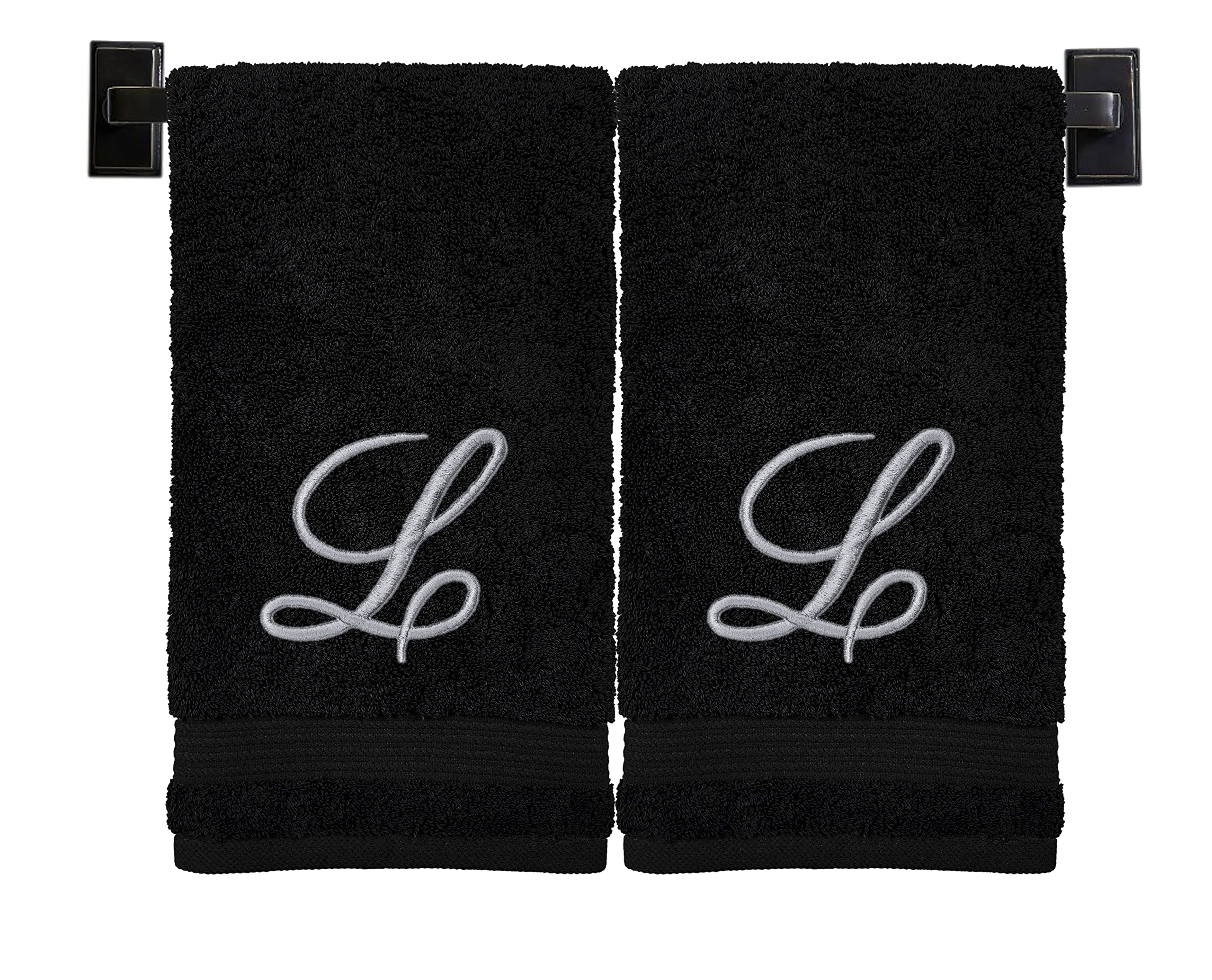 Custom Luxury Towels Black Hand Towels for Bathroom - Monogrammed | Luxury Cotton Turkish Towels | Embroidered in USA | Set of 2 | Choose Set Color