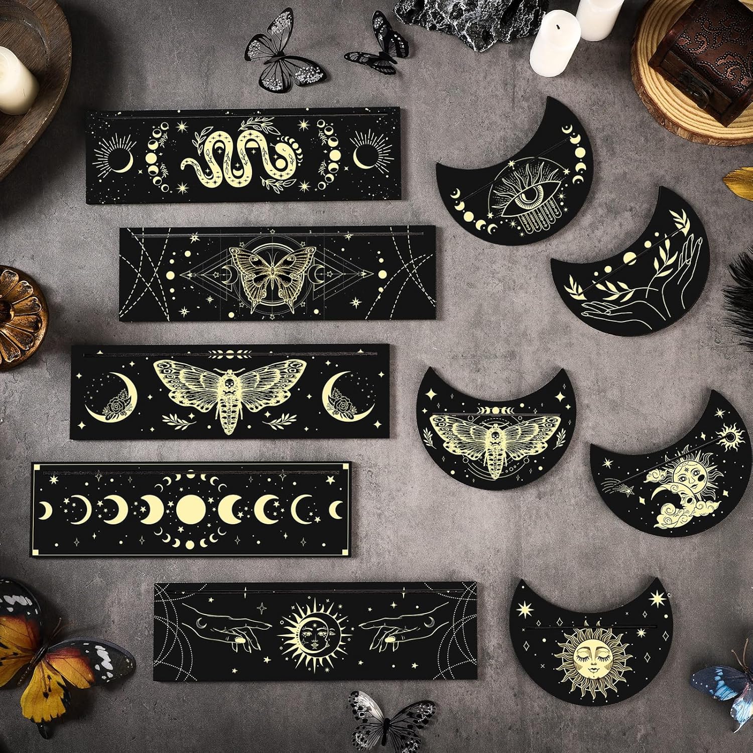 Kit Planche Ouija + Support Cartes Tarot - 3 Pièces En Bois, Planchette Incluse - Pour Divination, Autel, Décoration ésotérique
