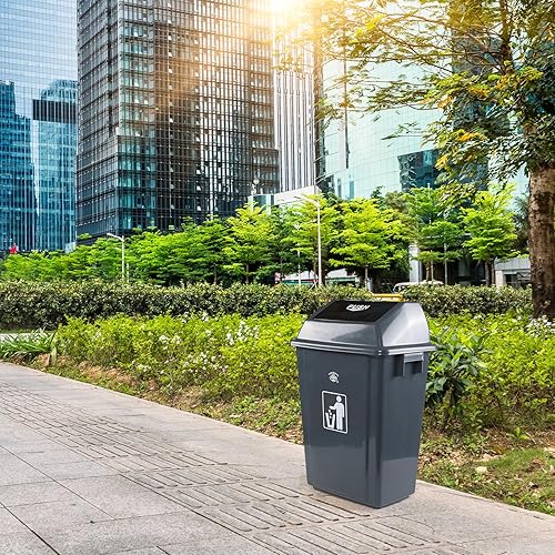 Miniatura 5 de Paquete de 4 cubos de basura de plástico de 13 galones con tapas, cubo de basura gris grande