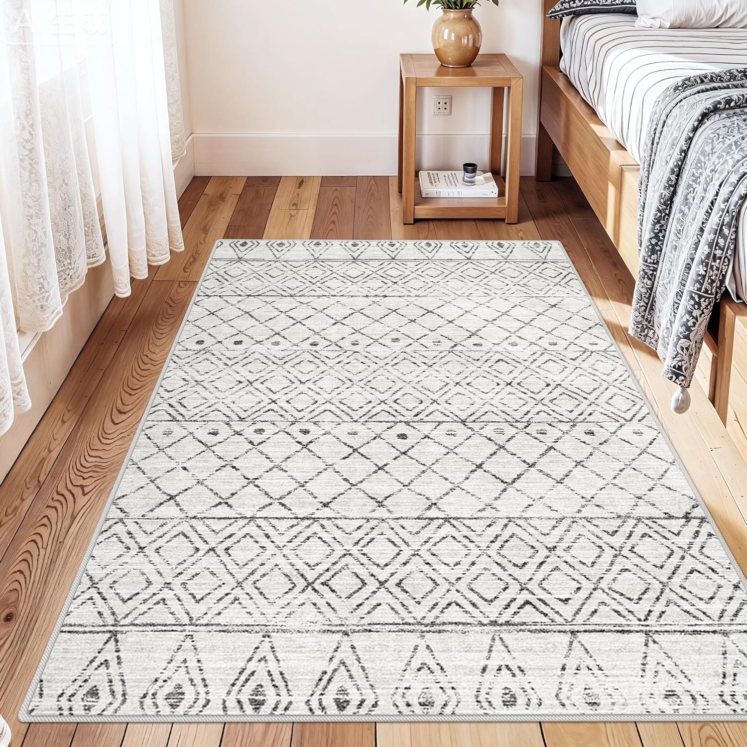 Washable Area Rug 3x4: Living Room Rugs Moroccan Non Slip for Bedroom Dining Room Entryway - Soft Stain Resistant Easy Clean Mat for Family with Pets 3x4 Geo Grey