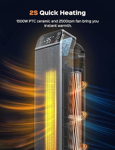 Miniatura 7 de Dreo Cruiser Pro T1 Tower Fan 42 Inch Quiet Oscillating Bladeless Fan with Remote 3 Modes  2422 Space Heater 10fts Fast Quiet Heating Portable