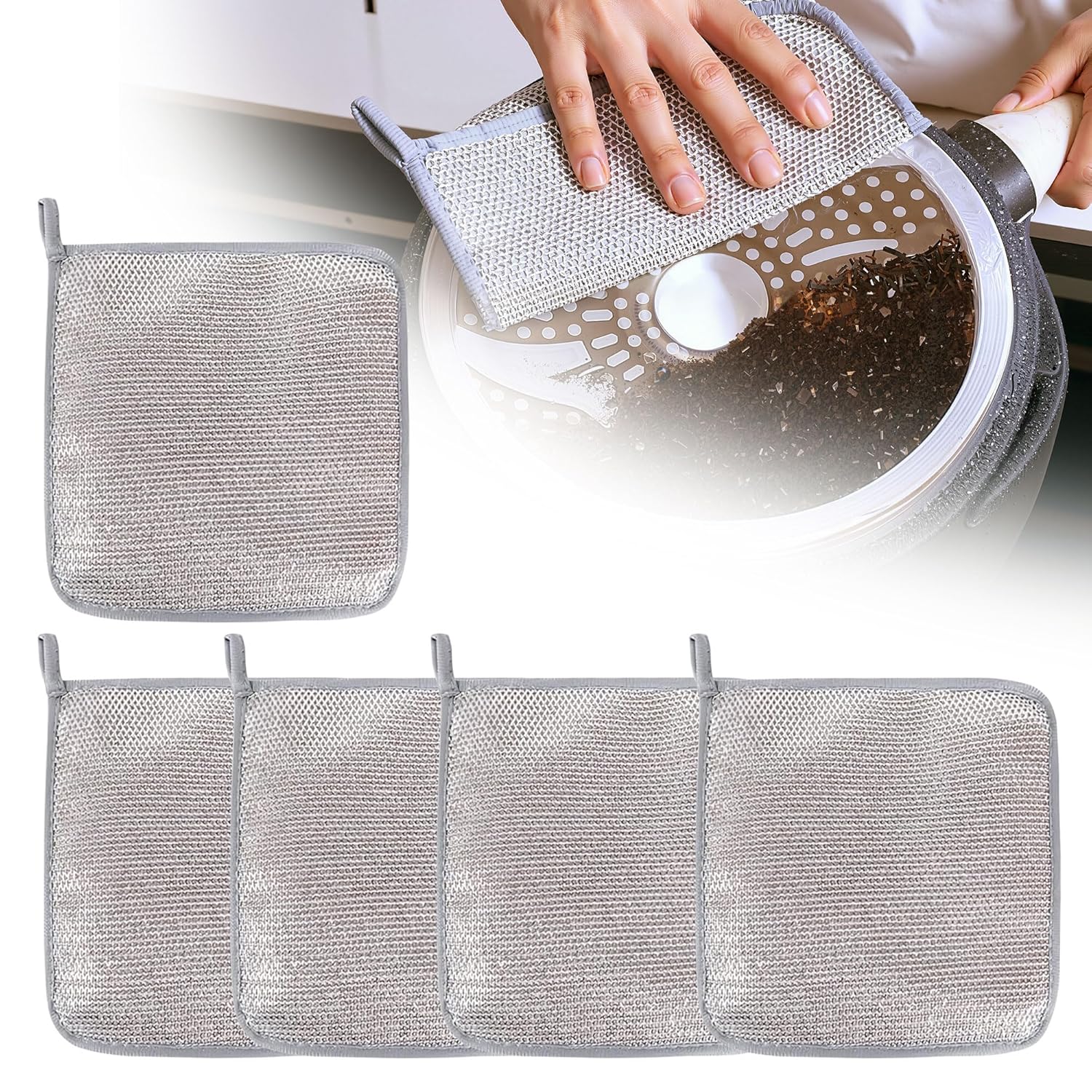 Multipurpose Wire Dishwashing Rags for Wet and Dry 2026 New Reusable Non Scratch Wire Dishcloth Scrubbing Pads Sponge