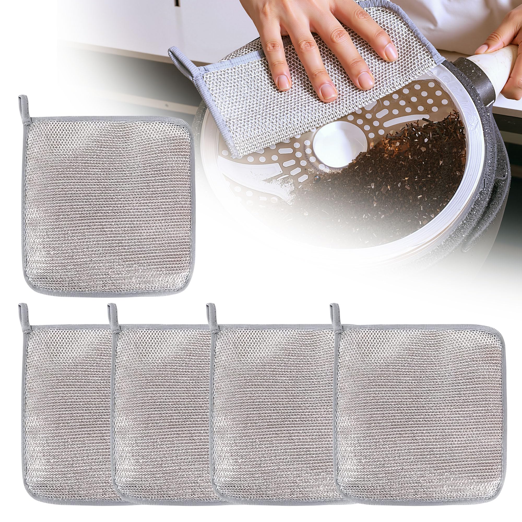 Multipurpose Wire Dishwashing Rags for Wet and Dry 2026 New Reusable Non Scratch Wire Dishcloth Scrubbing Pads Sponge
