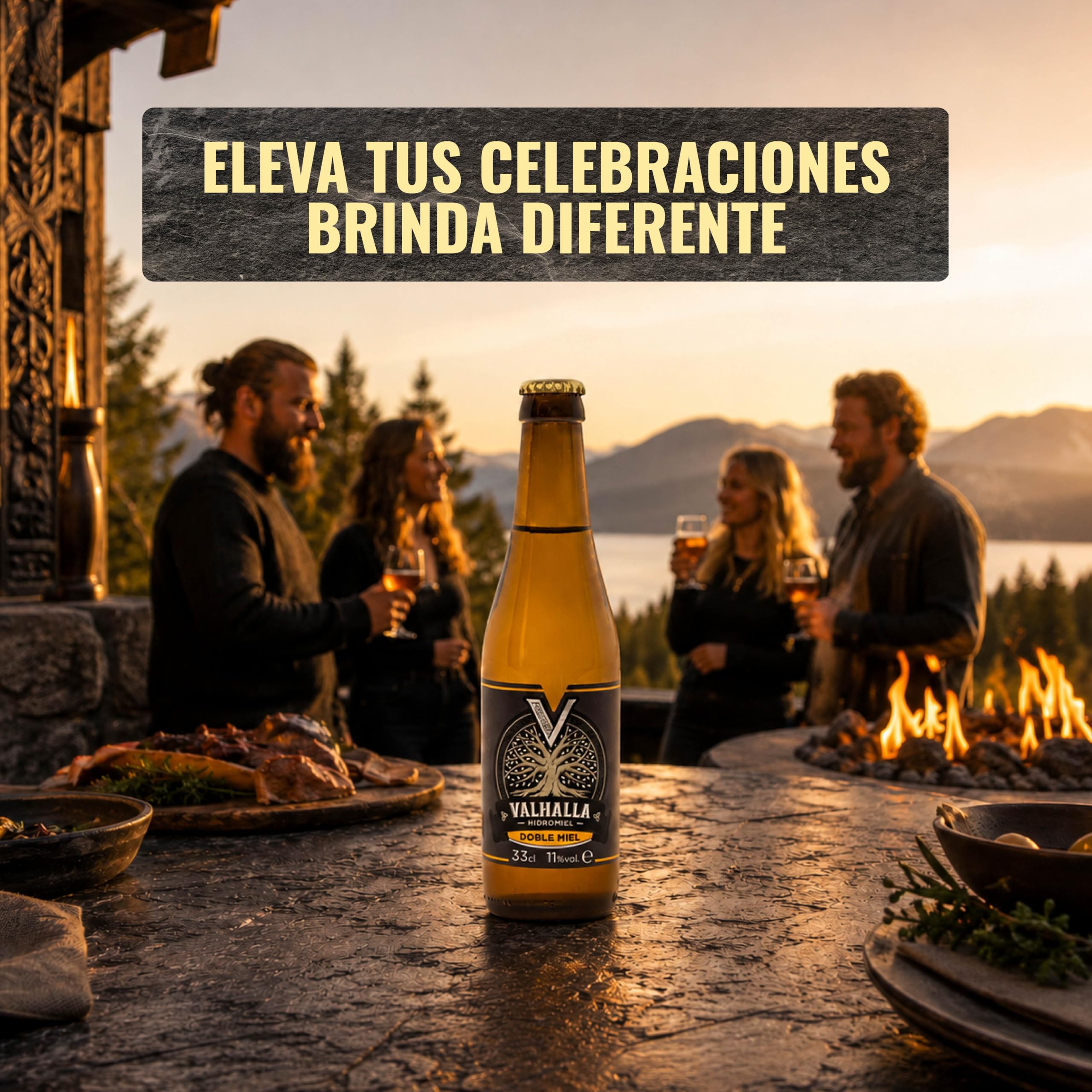 Valhalla Hidromiel Doble Miel | Cerveza Artesanal Estilo Show Mead Dulce | Bebida Natural con Aroma de Higos Pasas y Flores | Caja 12 Botellines 33cl | Sin Gluten ni Sulfitos | 11% Grados Alcohol