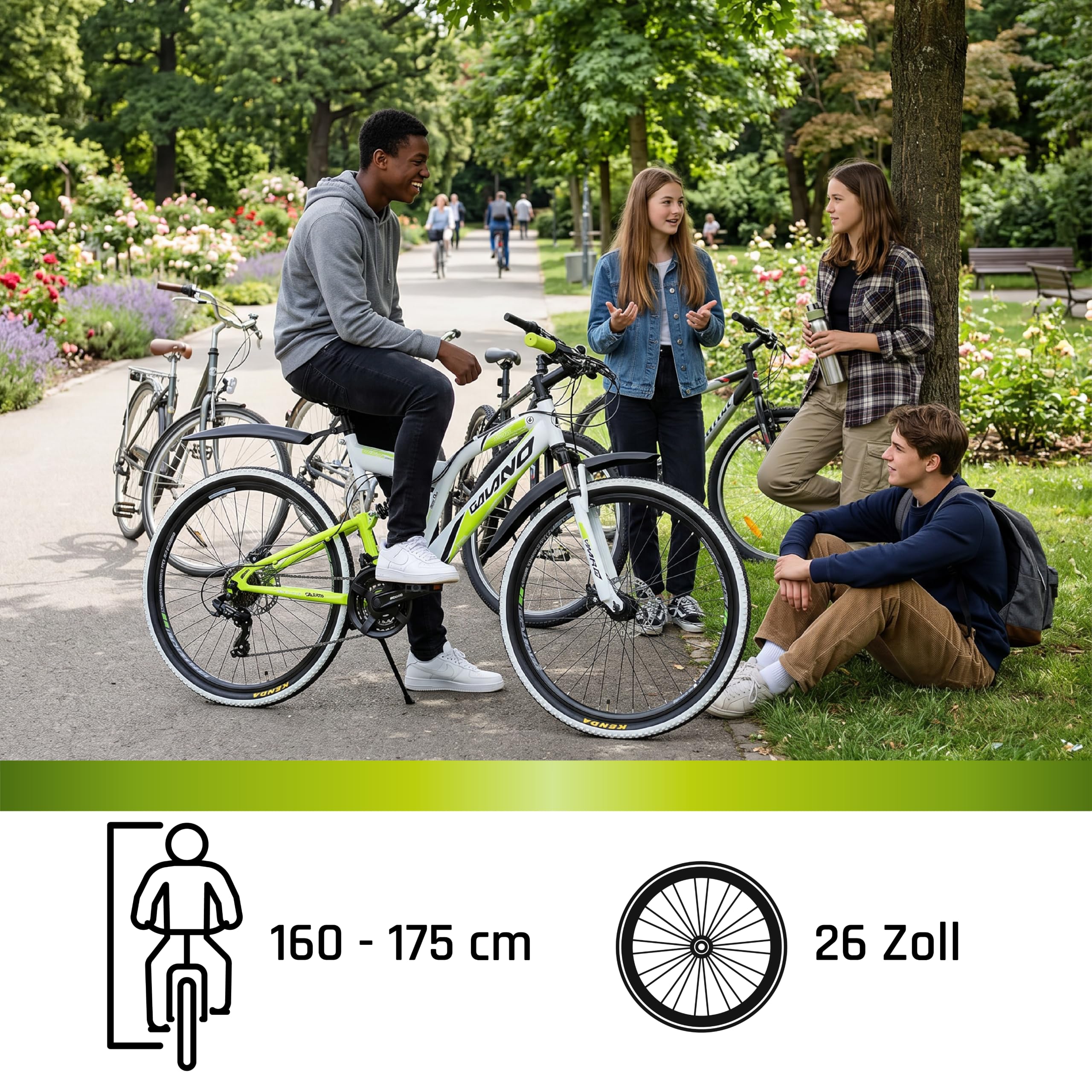 Galano Volt DS Mountainbike für Mädchen und Jungen ab 160 cm, Jugendfahrrad Unisex mit 21 Gangschaltung und Scheibenbremsen, Fahrrad MTB Fully Schutzblech (weiß/grün)