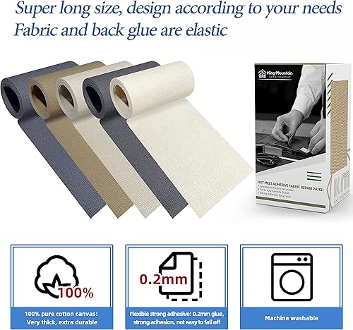 Vista 77 de KING MOUNTAIN Parche de reparación termoadhesivo, paquete de 20 piezas, parche de reparación termoadhesivo 100% algodón, 3 x 4-1/4 con pegamento