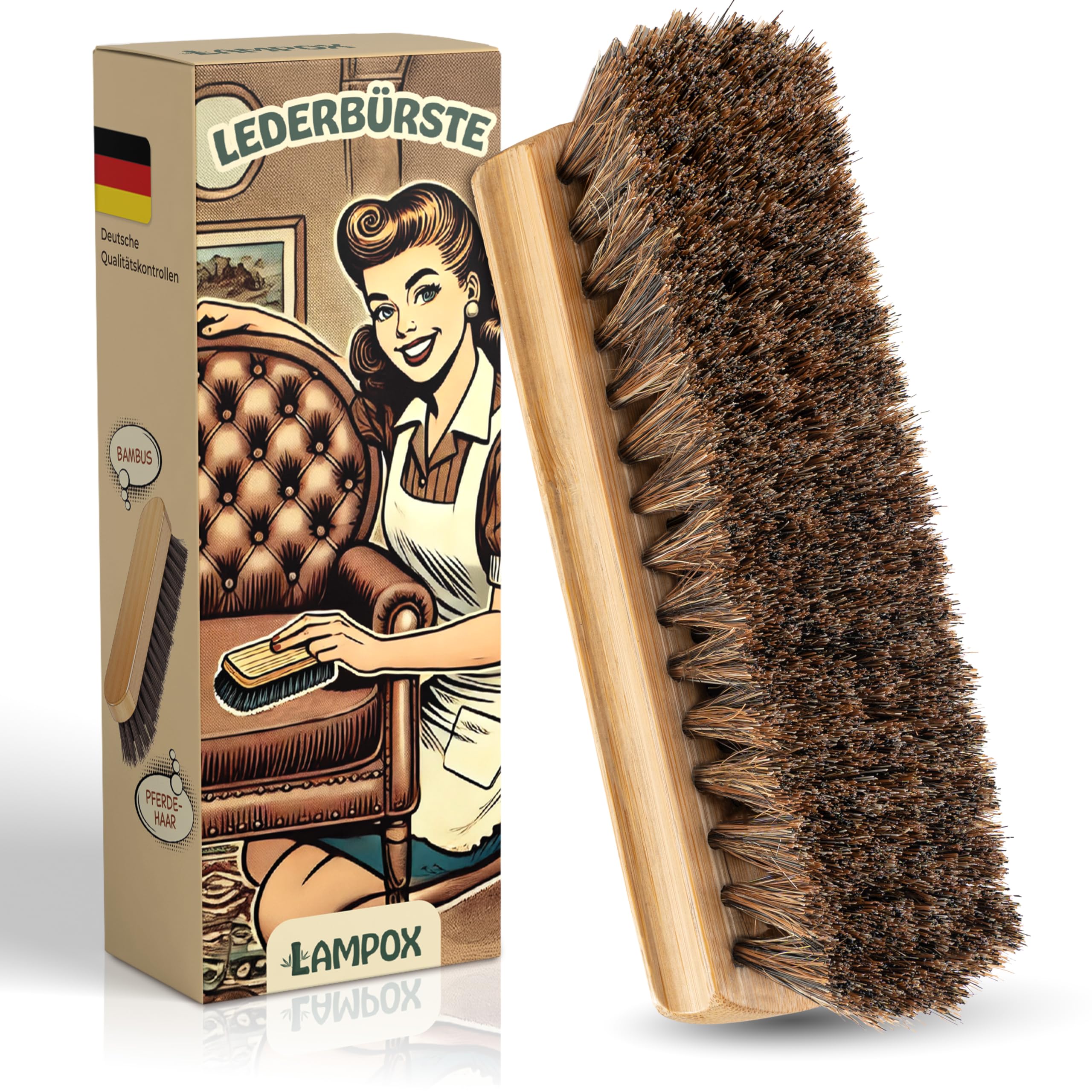 lampox - Lederbürste, Pflegebürste zur sanften Reinigung von empfindlichen Oberflächen, Pflege und Politur von Lederwaren wie Schuhen, Taschen, Möbeln, Autositzen, Sofas (Lederbürste_Ver.2)
