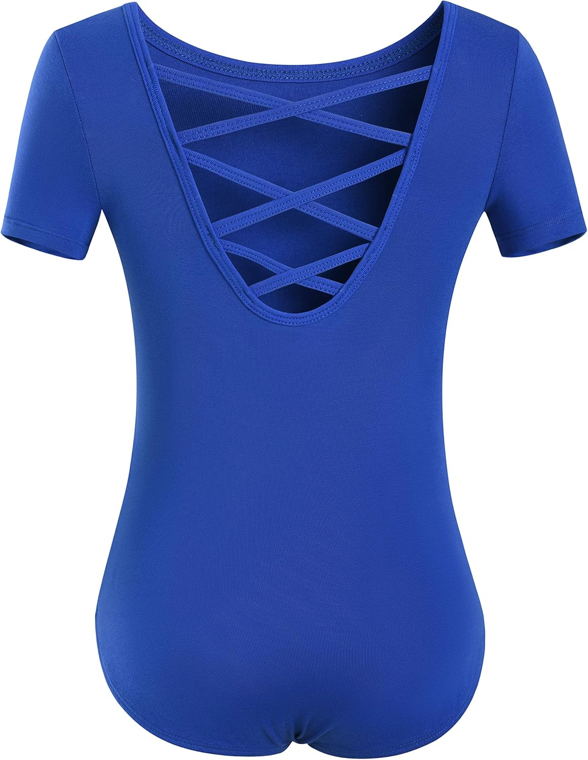 MOLLDAN Girls Dance Ballet Leotards Short Sleeve Criss Cross Straps Back