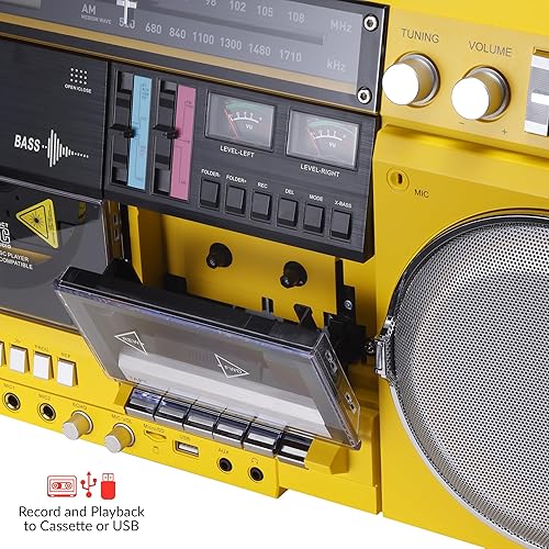 Miniatura 2 de aiwa Reproductor de CD Boombox retro con grabación de cassette, Bluetooth 5.0, radio FMAM, entradas USBSDAUX, medidores VU, pantalla LCD, altavoces