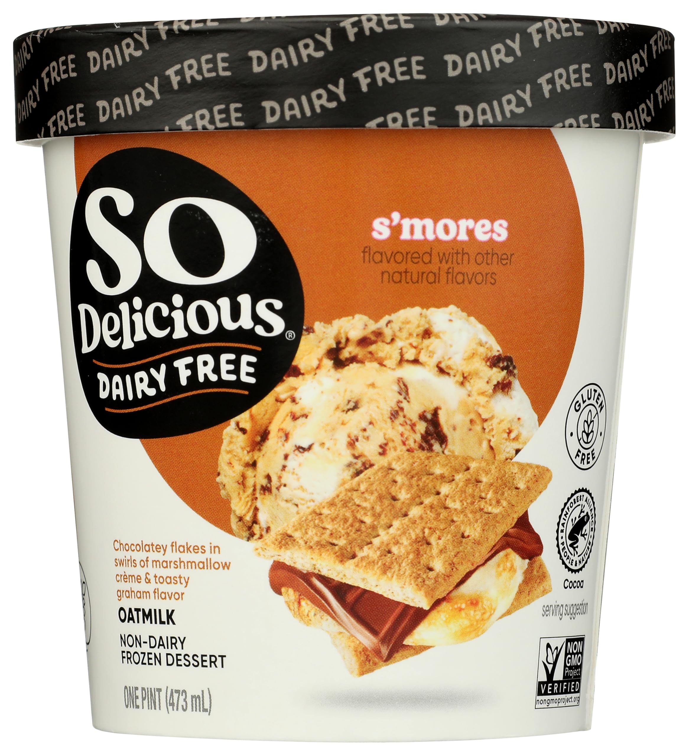 So Delicious Dairy Free Oatmilk S'mores, Non-Dairy Frozen Dessert, 4 Pint