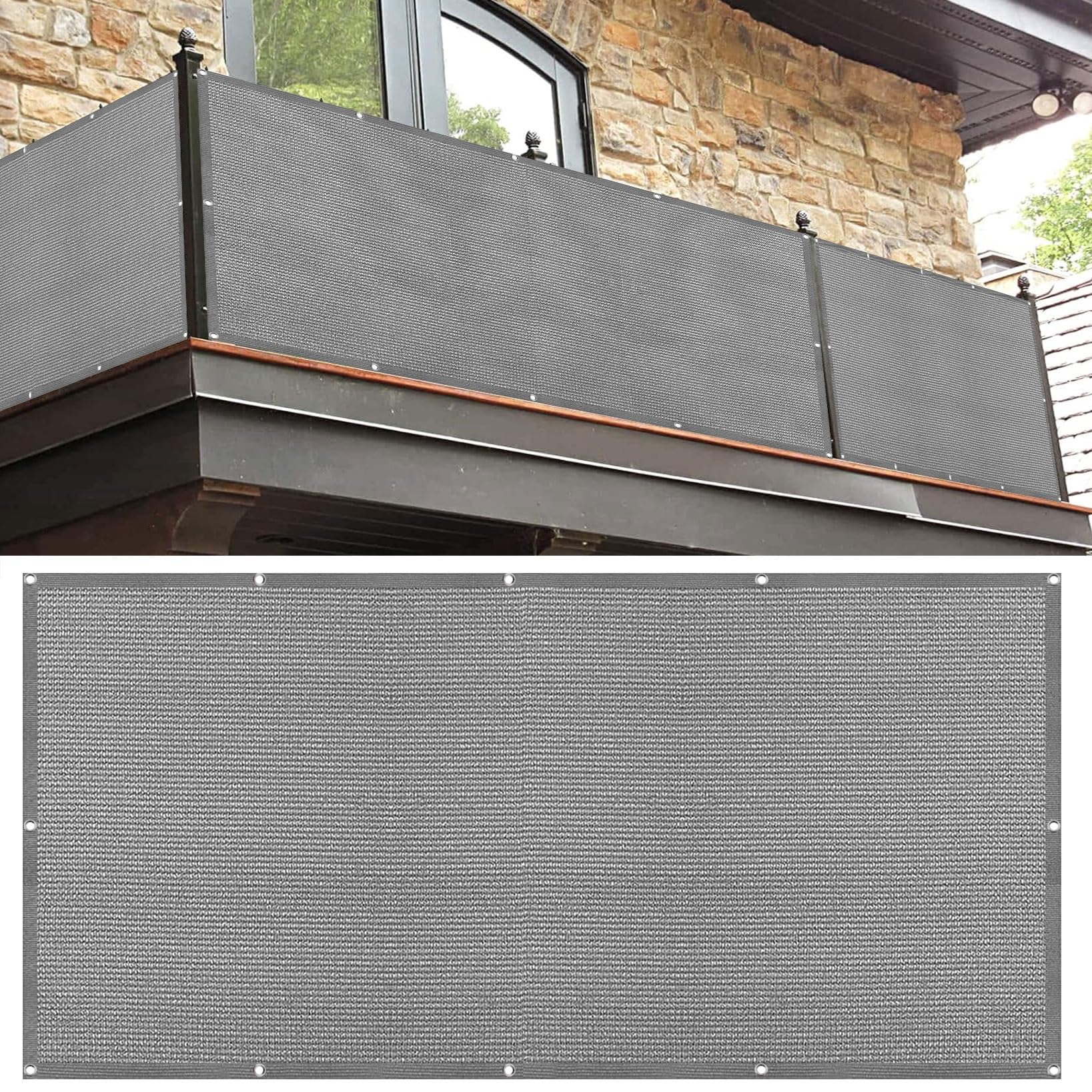 Balcony Privacy Screen Cover 55 x 500 cm Weatherproof UV Protection Fence Screen Garden Screen No Drilling, with Rope and Eyelets Fence Screen for Balcony and Patio, Light Grey