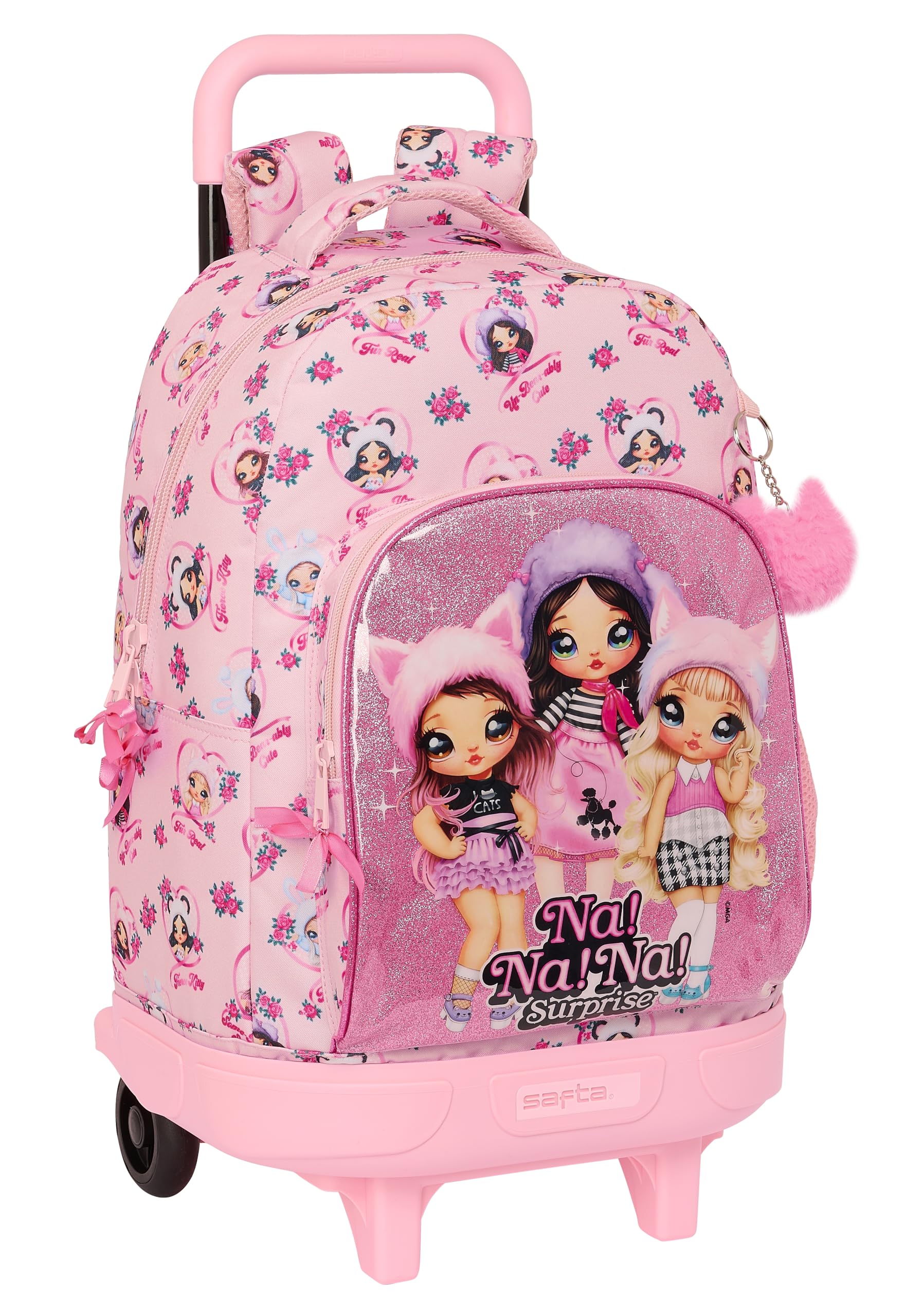 Safta NANANA FABULOUS - Mochila Grande con Ruedas, Compacta, Extraíble, Ideal para Niños de Diferentes Edades, Cómoda y Versátil, Calidad y Resistencia, 33x22x45 cm, Color Rosa