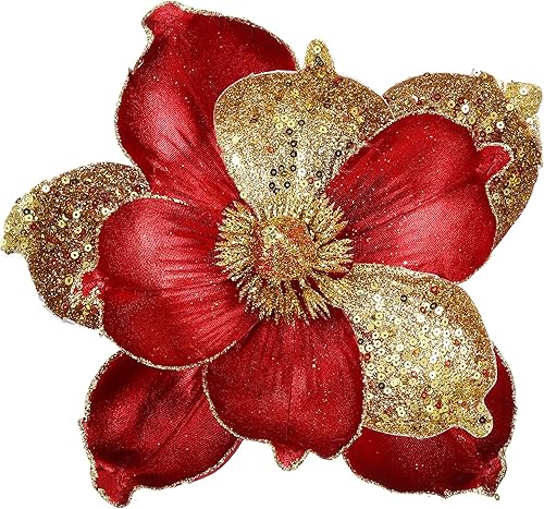 Miniatura 1 de GL-Turelifes Flores de Navidad grandes con purpurina de 10 pulgadas, 6 piezas, adornos de flores artificiales de magnolia plegables para decoración