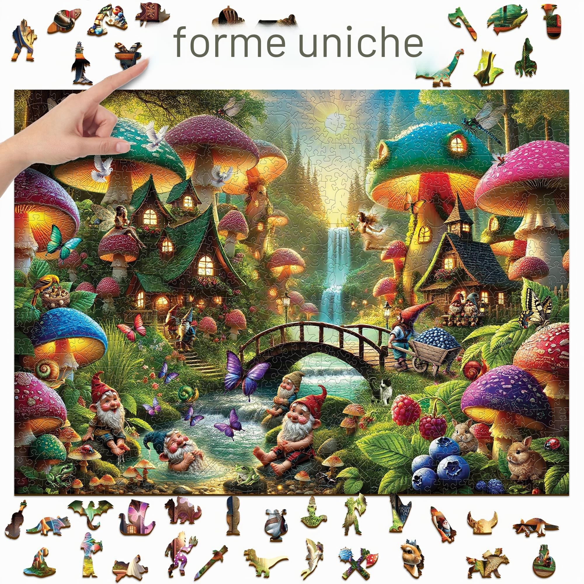 WOODEN.CITY Puzzle in legno da 1000 pezzi con funghi nel paese delle meraviglie – Puzzle in legno premium da 1000 pezzi per adulti con 100 forme stravaganti – Realizzato e progettato in UE