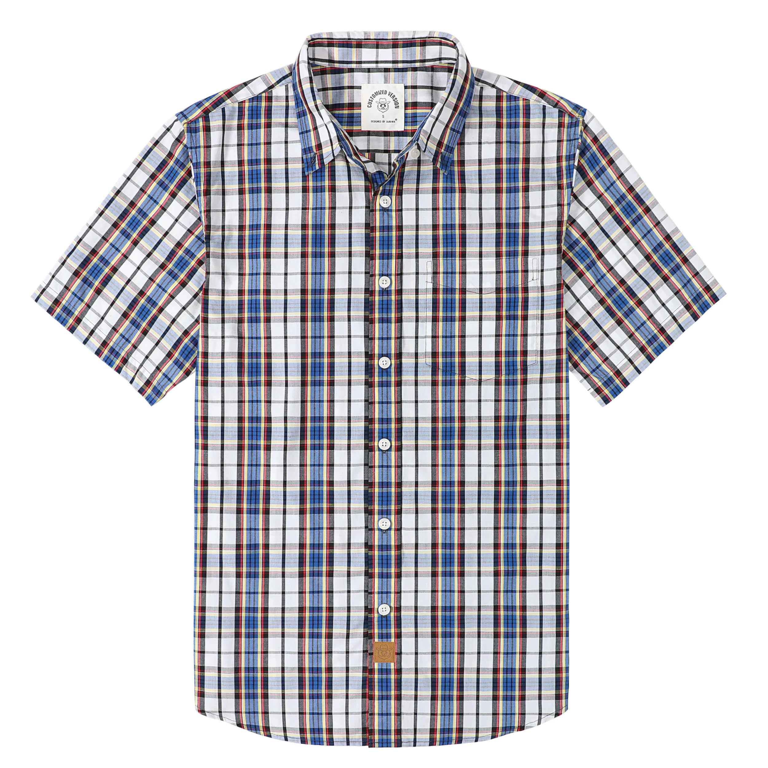Dubinik® Mens Short Sleeve Button Down Shirts Soft Breathable Summer Vintage Regular Fit Lightweight Men's Casual Shirt